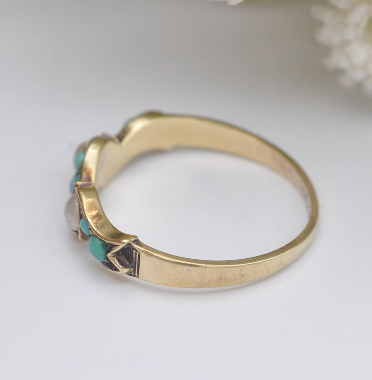 Antique 9ct Gold Turquoise and Pearl Ring