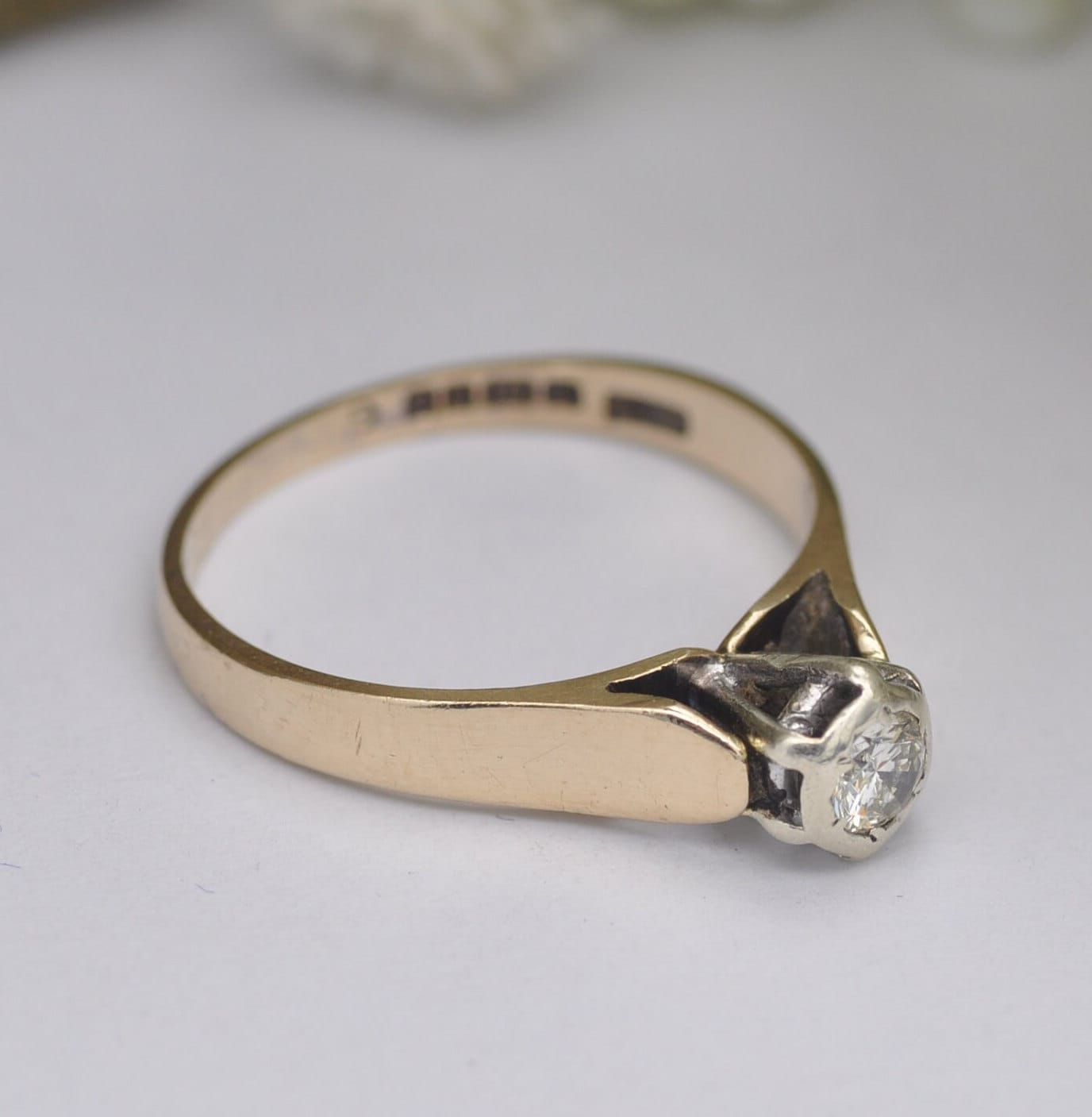 Vintage 9ct Gold Diamond Solitaire Ring 1977