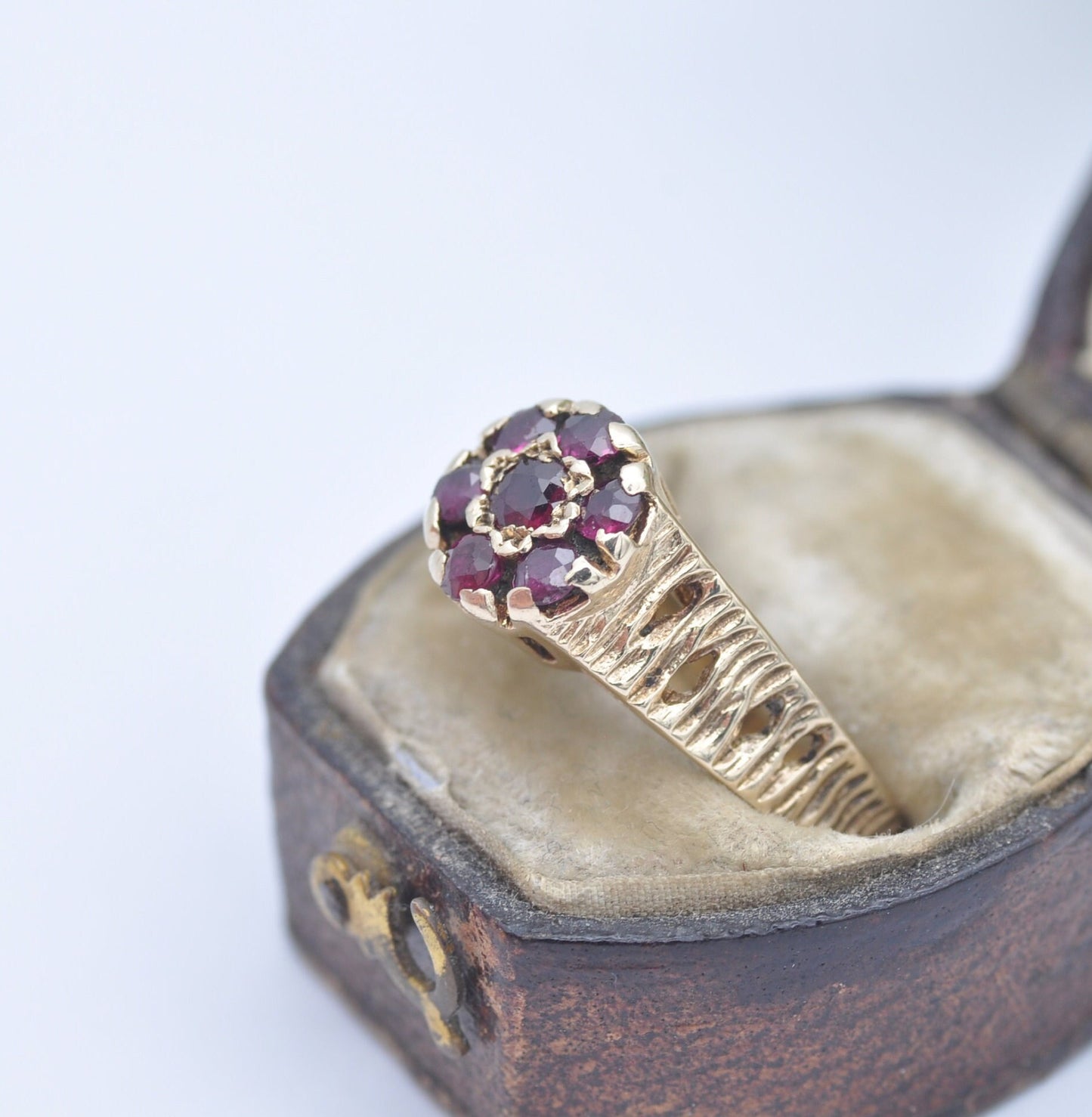 Vintage 9ct Gold Ruby Cluster Ring Mid