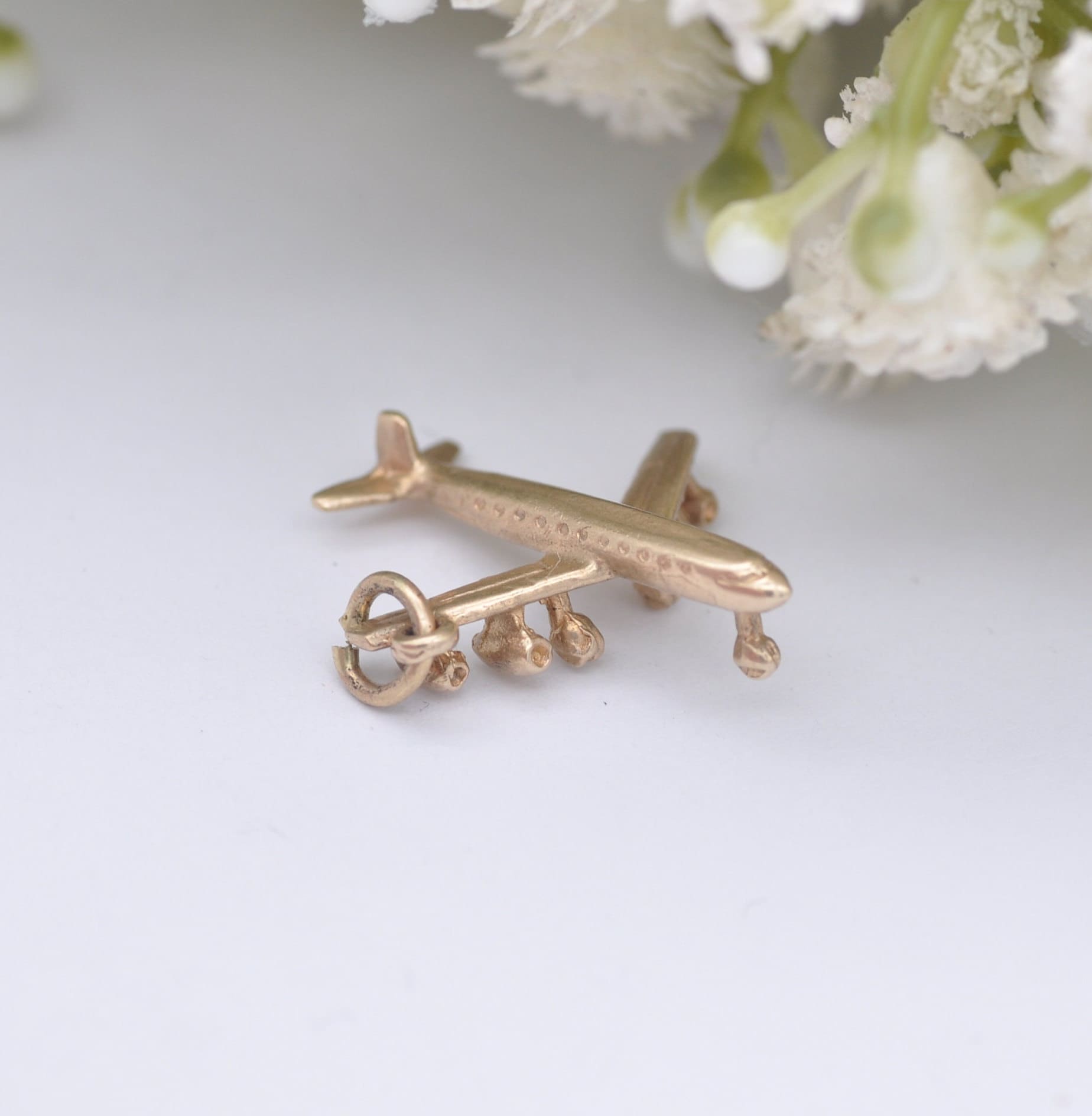 Vintage 9ct Gold Plane Charm Pendant