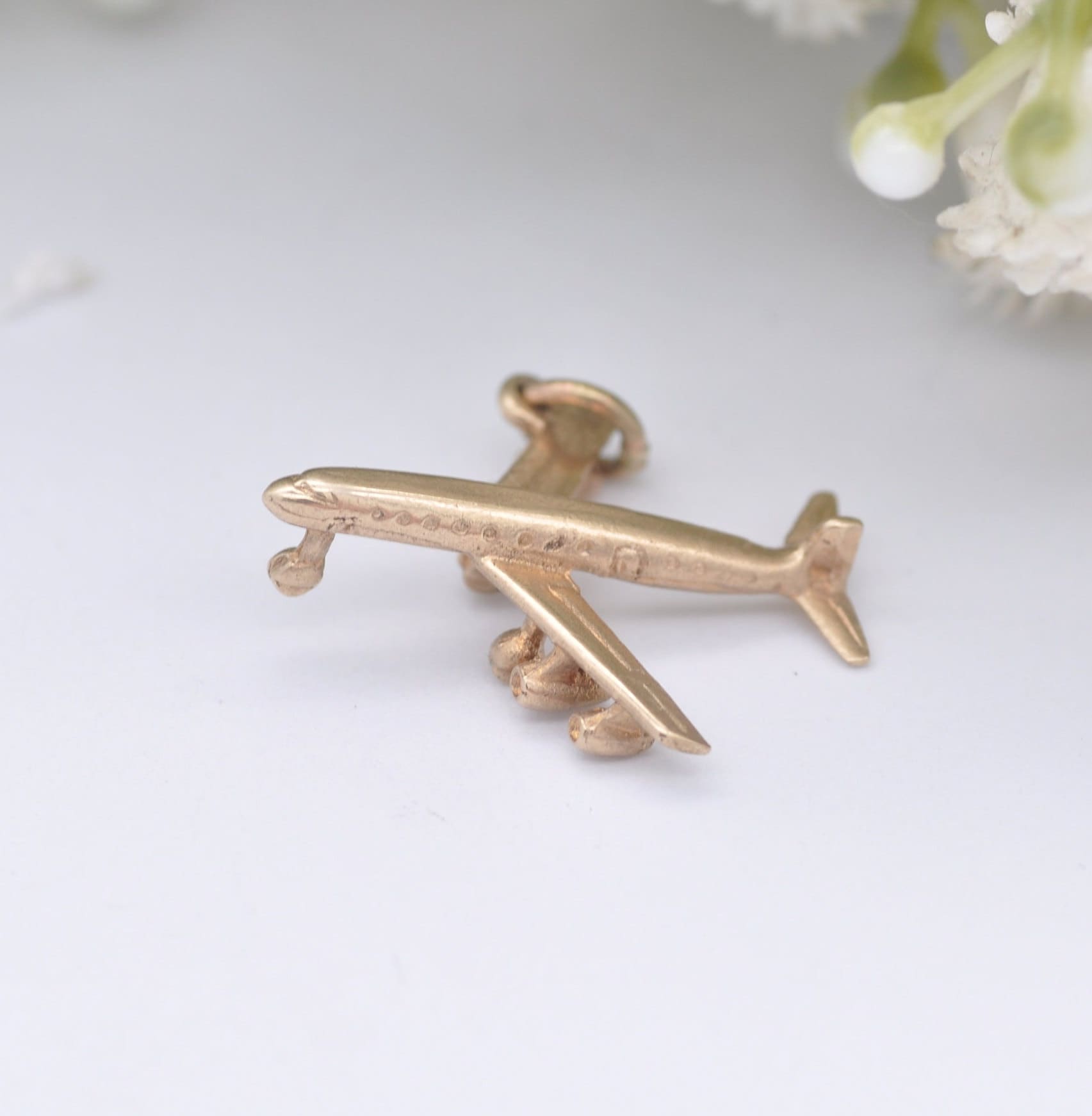 Vintage 9ct Gold Plane Charm Pendant