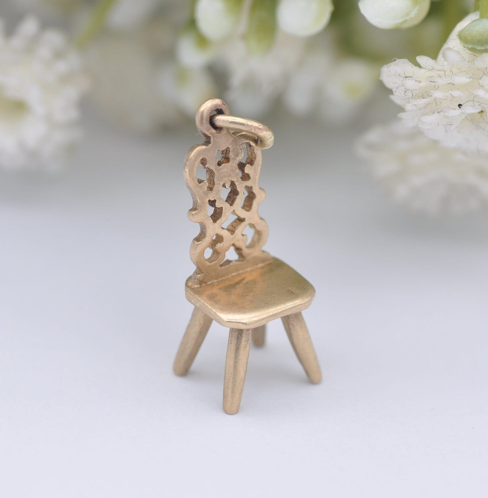 Vintage 9ct Gold Chair Charm Pendant with Ornate Openwork Back