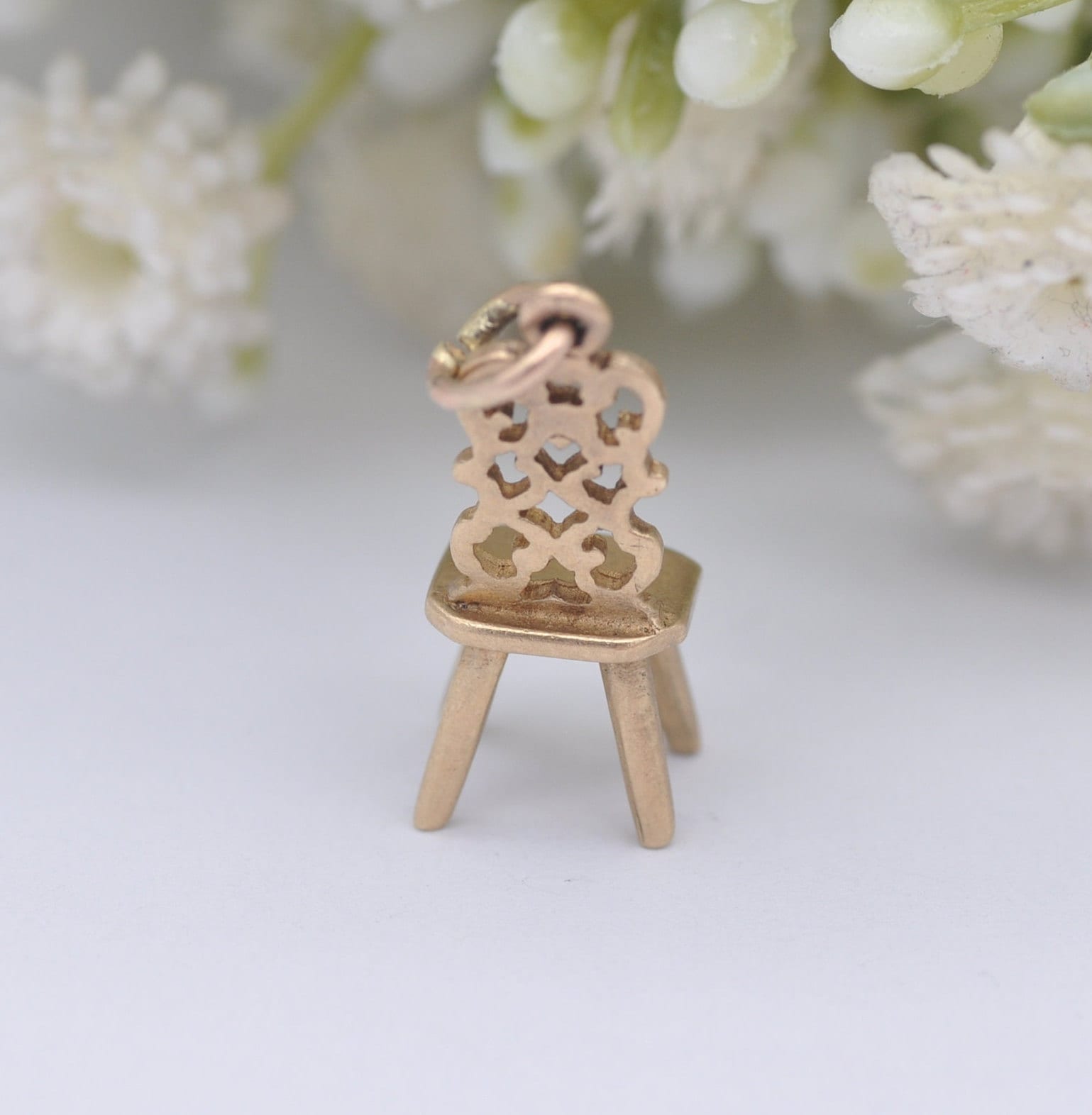 Vintage 9ct Gold Chair Charm Pendant with Ornate Openwork Back