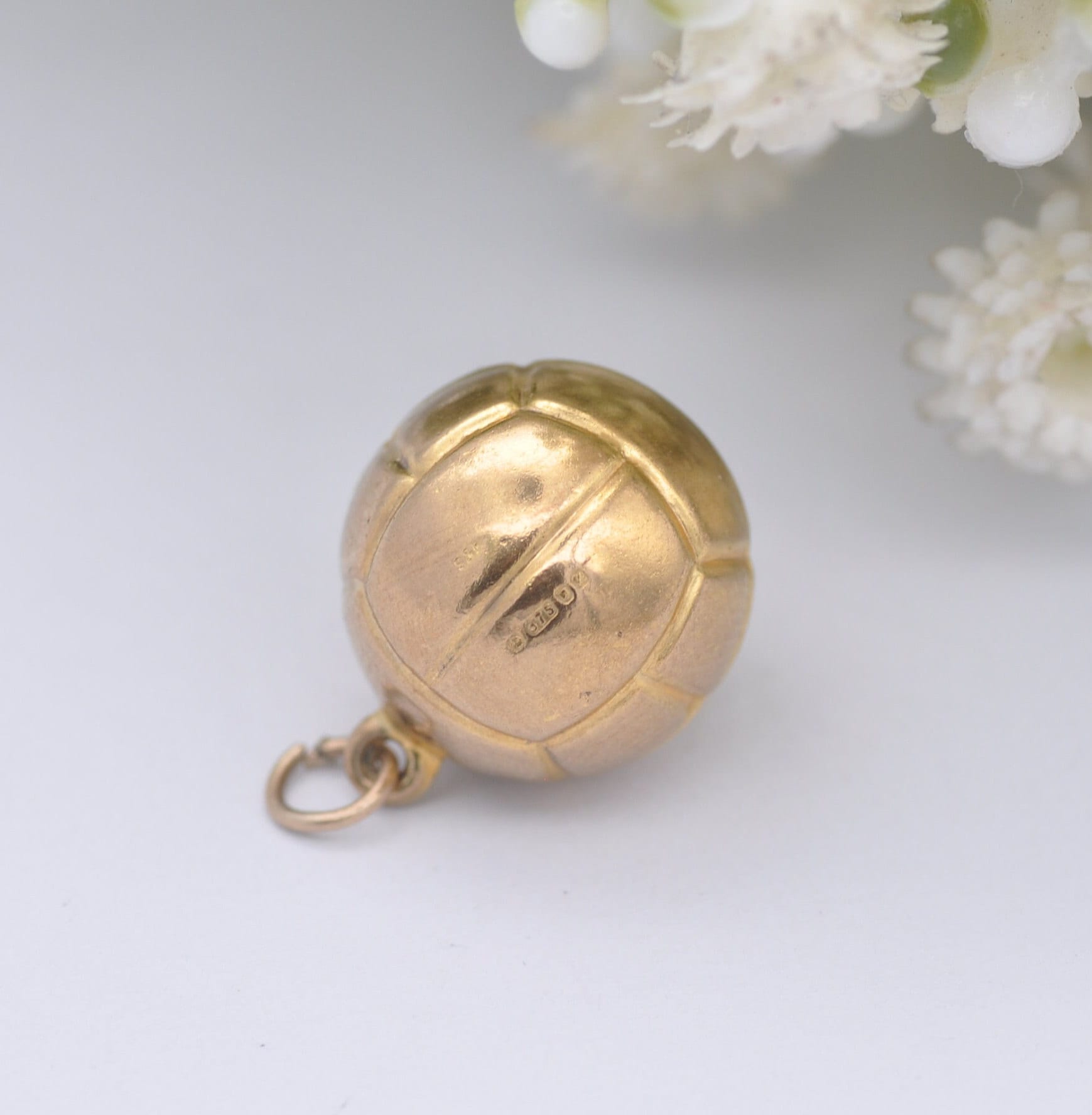 Vintage 9ct Gold Football Charm Pendant 1975