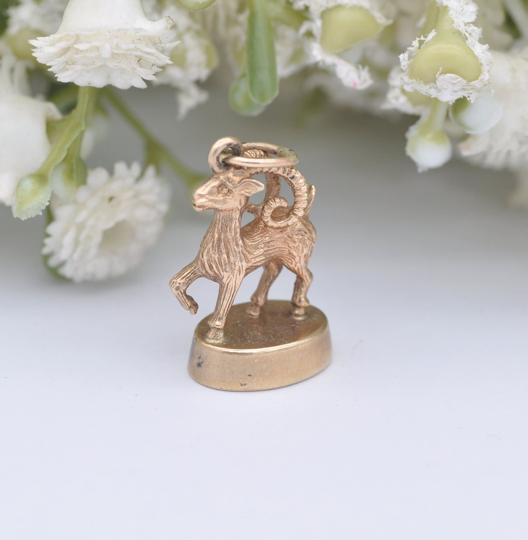 Vintage 9ct Rose Gold Aries Fob Charm Pendant 1973