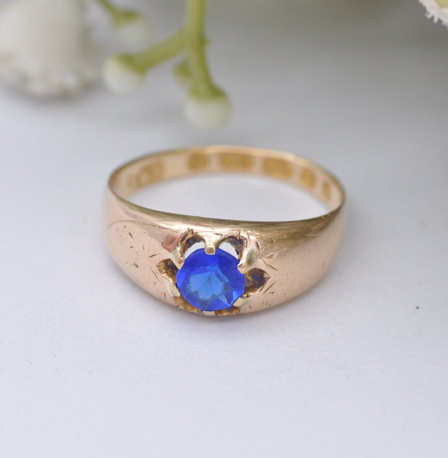 Antique Victorian 18ct Gold Blue Paste Ring 1868 - UK Size - O / US Size - 7 1/4