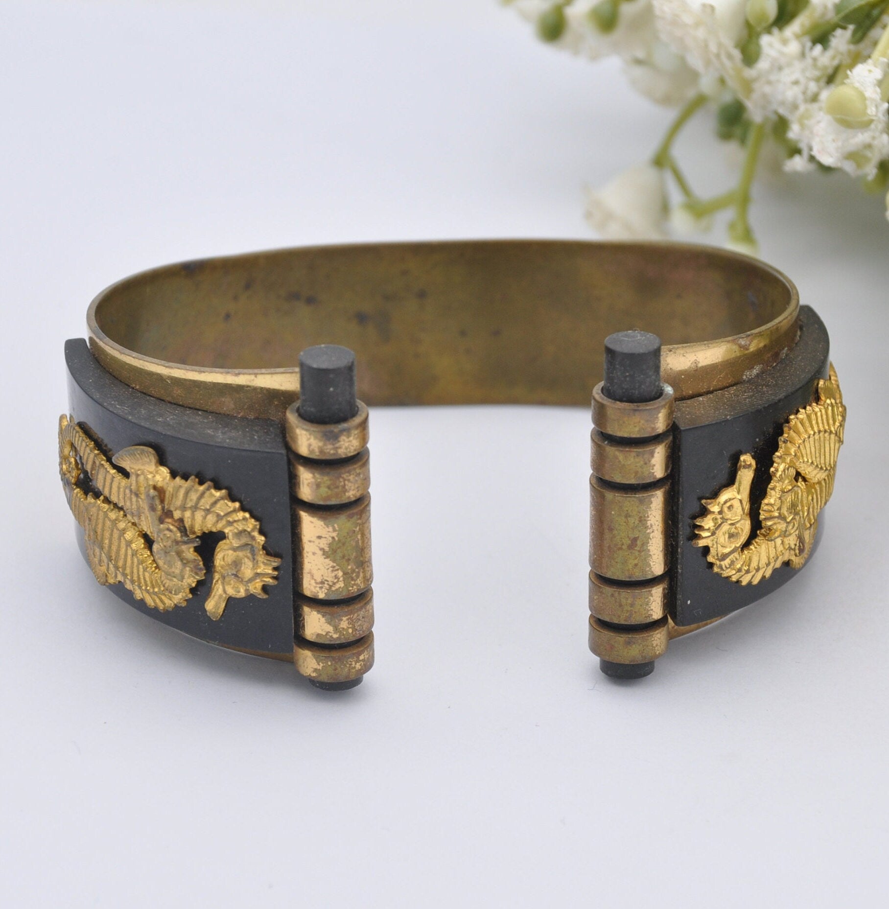 Vintage Jean Painlevé Seahorse Bangle Bracelet - Art Deco L’Hippocampe Jewellery | Galalith Early Plastic