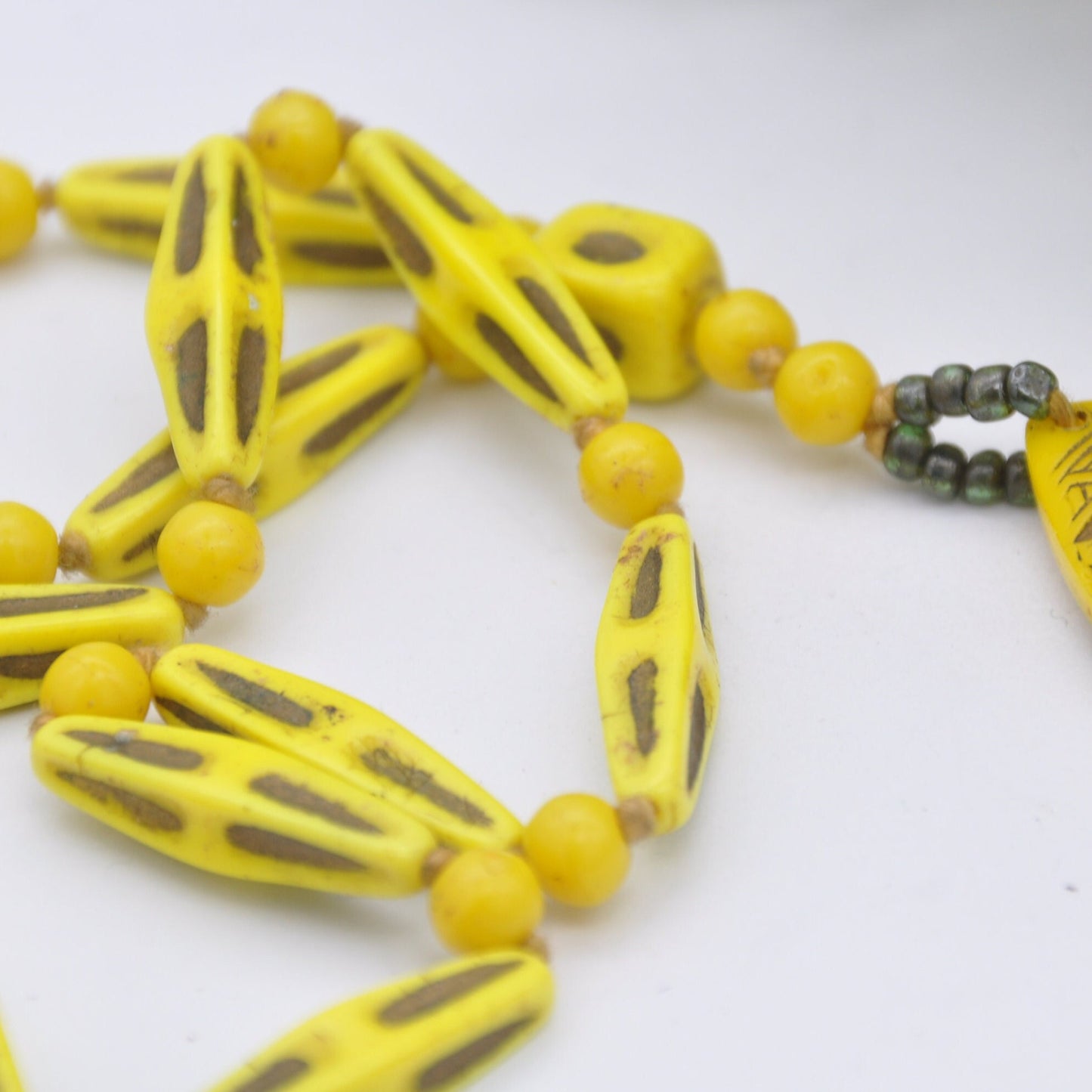 Antique Art Deco Egyptian Revival Glass Necklace - Neiger Brother Style | Pharaoh and Isis | Yellow Czech Glass