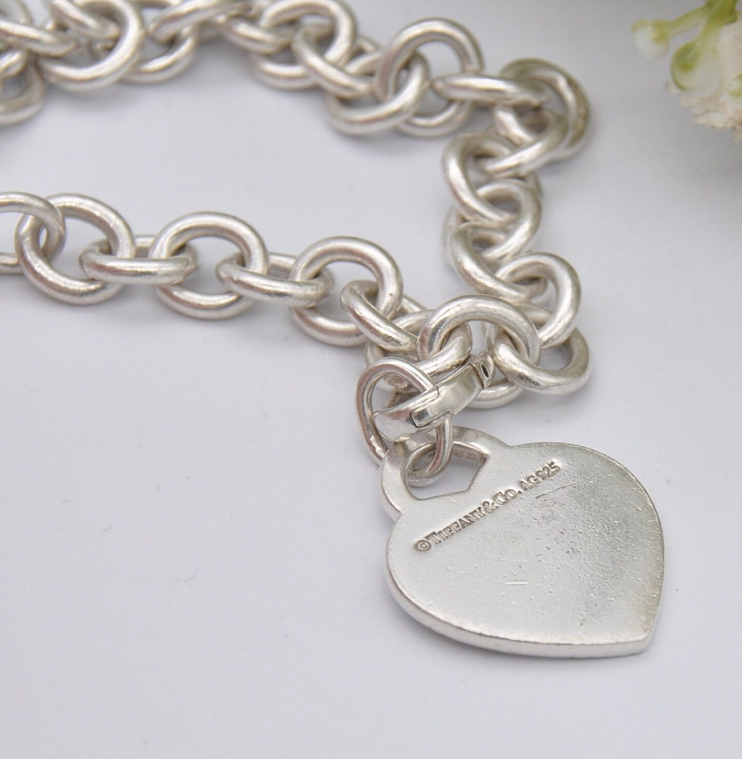 Tiffany & Co Sterling Silver Bracelet with Tiffany Notes I Love You Heart Tag Charm