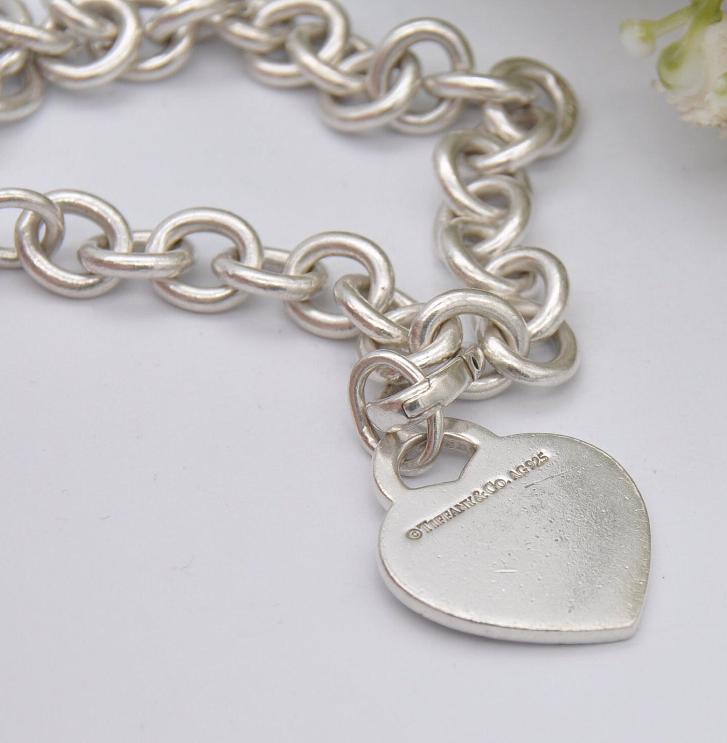 Tiffany & Co Sterling Silver Bracelet with Tiffany Notes I Love You Heart Tag Charm