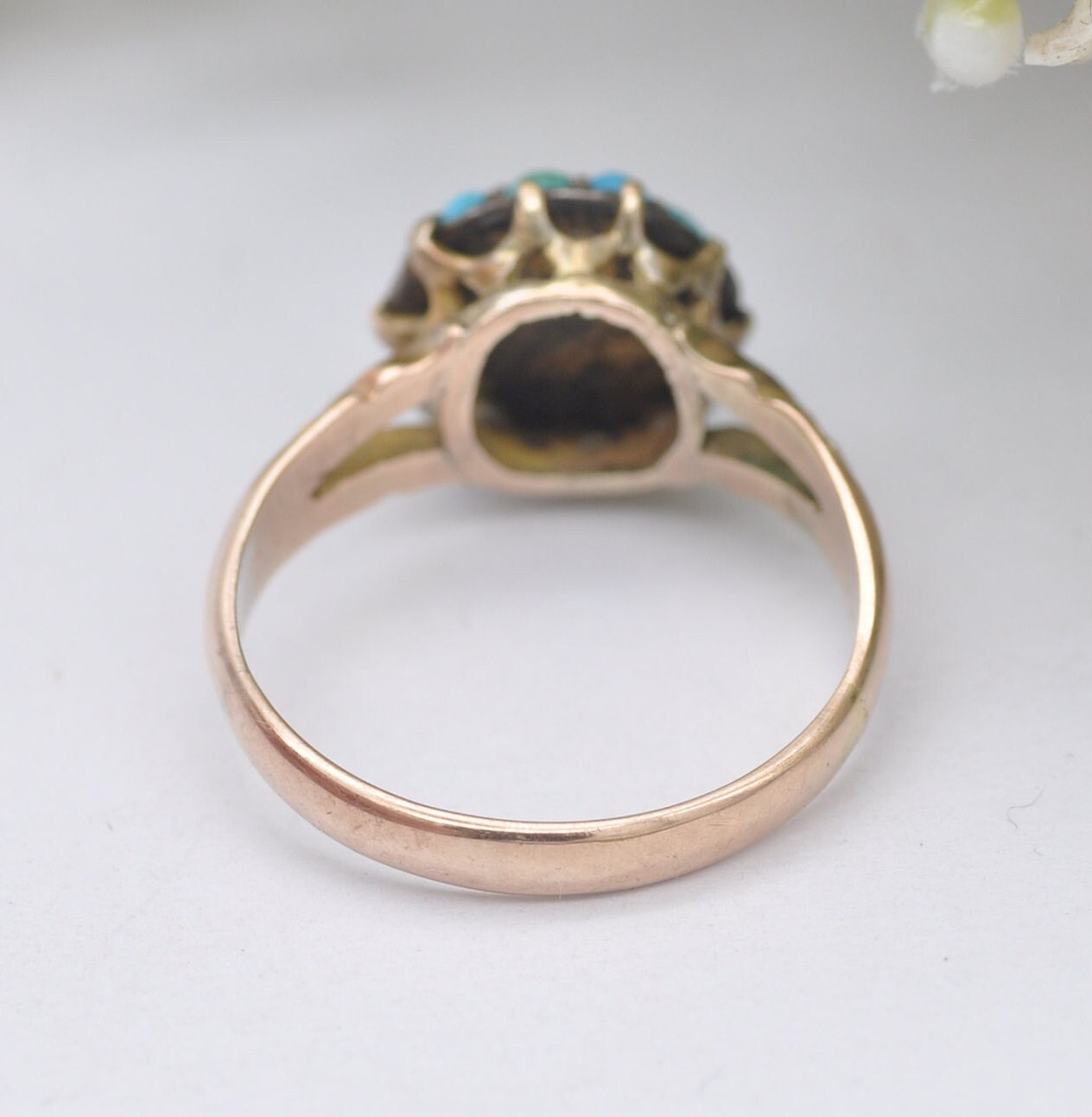 Antique 9ct Gold Turquoise Cluster Ring - Victorian Gold Jewellery | Bombe Boule Cluster | UK Size - N 1/2 | US Size - 7