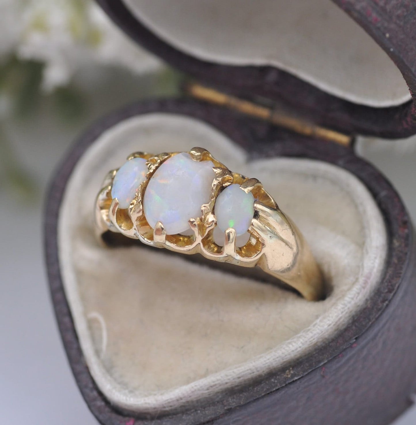 Antique 18ct Gold Opal Three Stone Ring - Oval Cabochon Trilogy | UK Size - K | US Size - 5 1/4