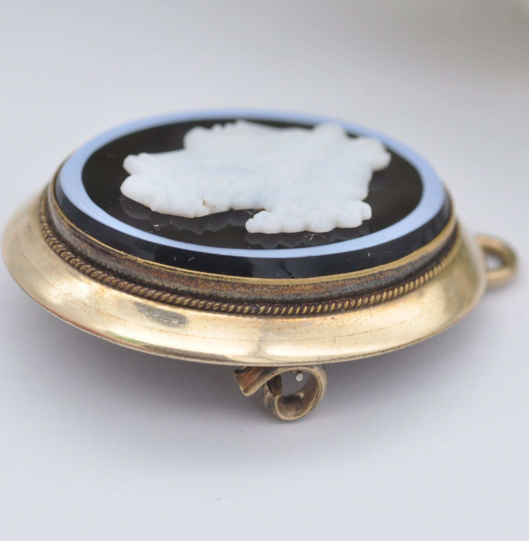 Antique Rolled Gold Onyx Cameo Brooch Pendant - Classical Roman Profile Face | French Déposé