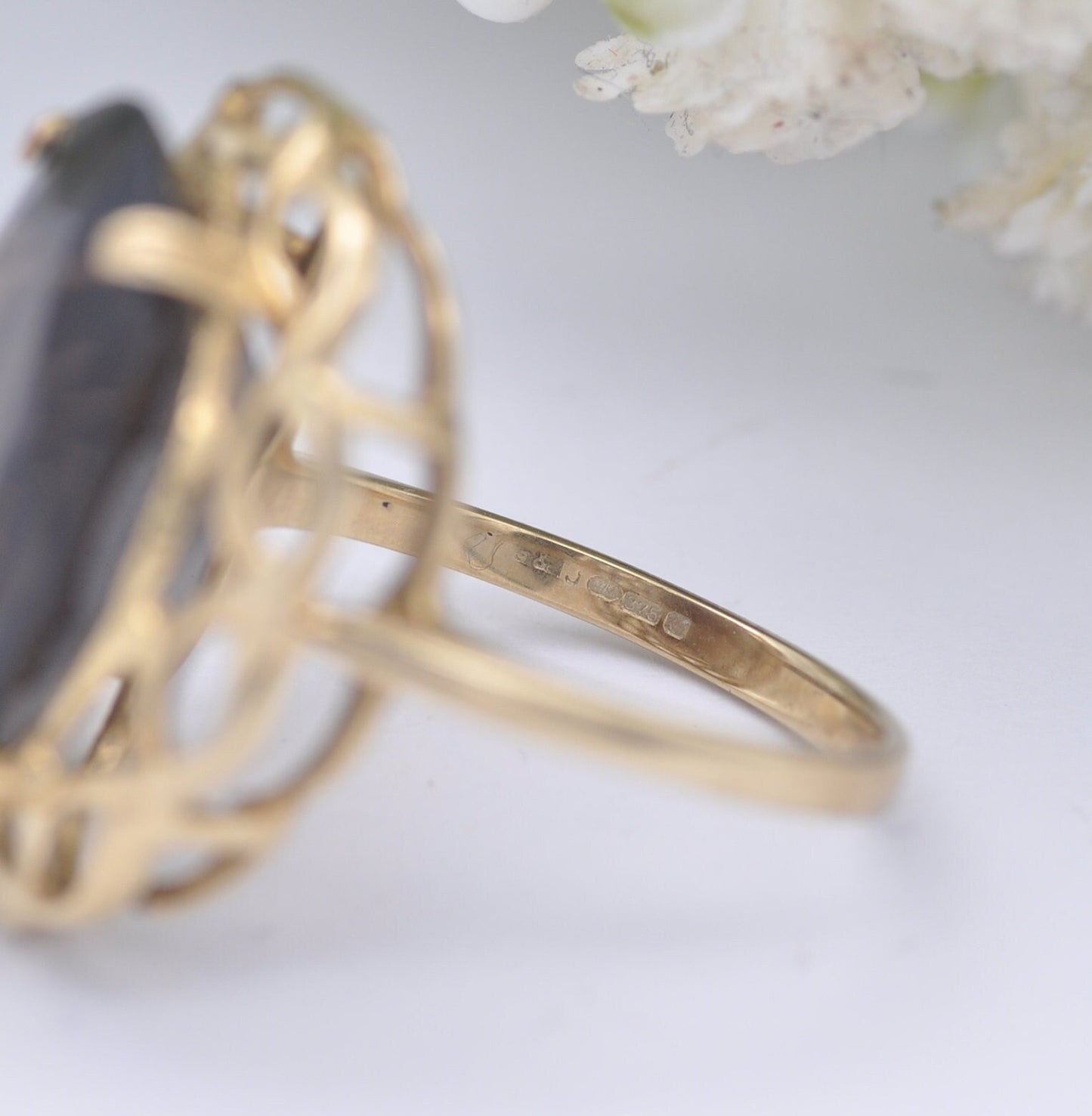 Vintage 9ct Gold Smoky Quartz Cocktail Ring - Mid-Century Statement Ring | UK Size - N 1/2 | US Size - 6 3/4