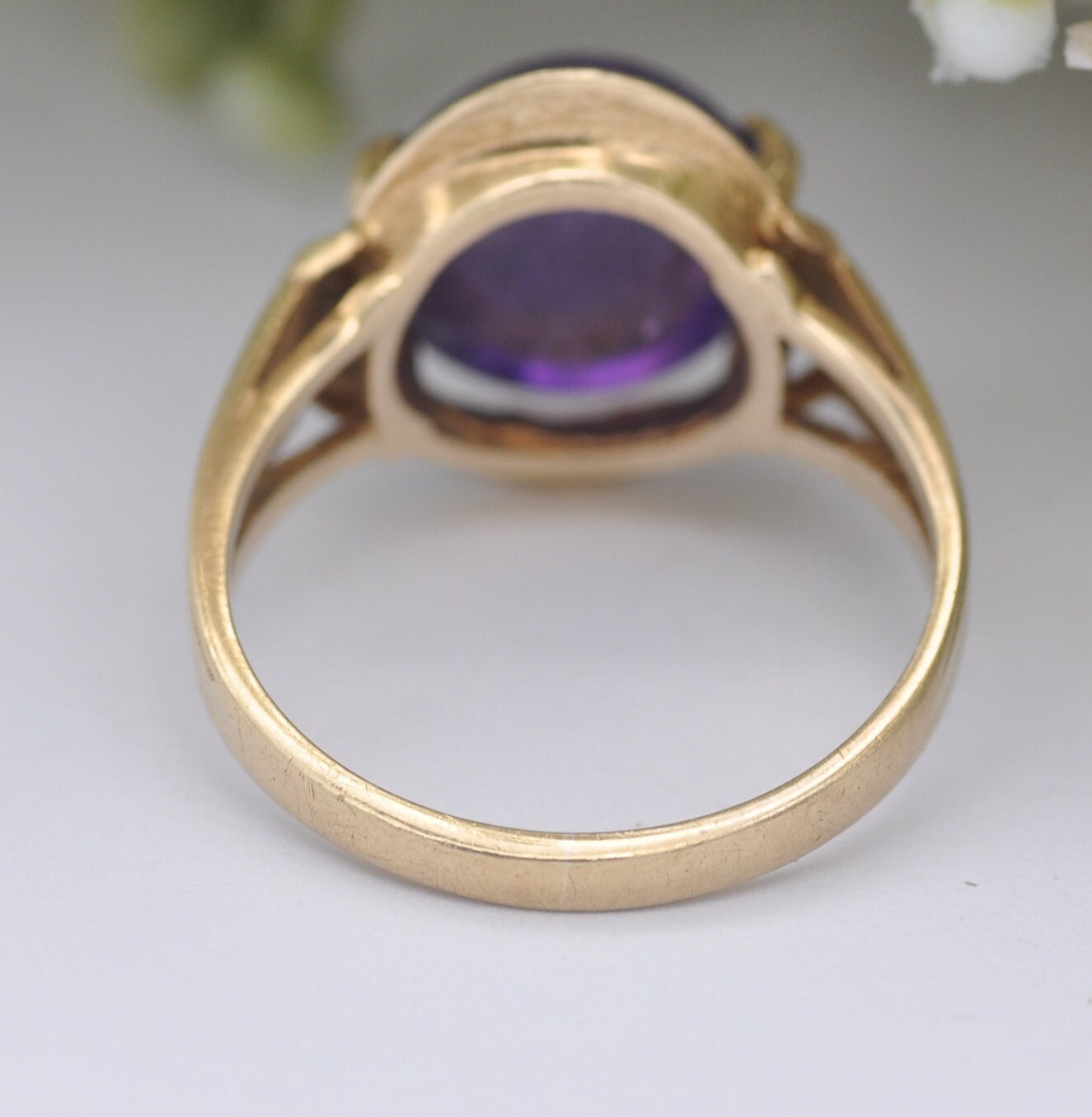 Vintage 9ct Gold Amethyst Ring 1989 - Unusual Cabochon Amethyst | UK Size - K | US Size - 5 1/4