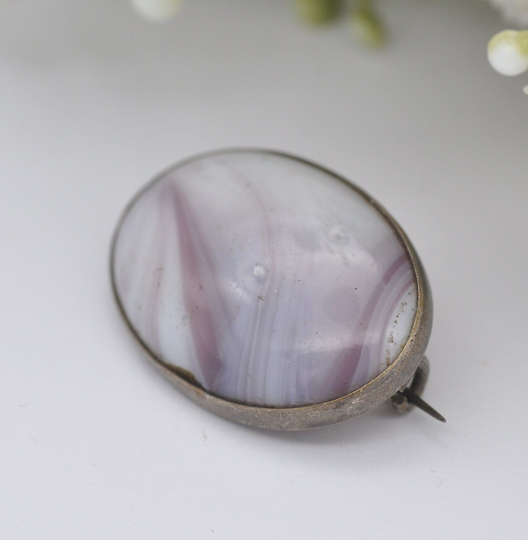 Antique Victorian Glass Brooch - Banded Purple Glass | Glass Swirls