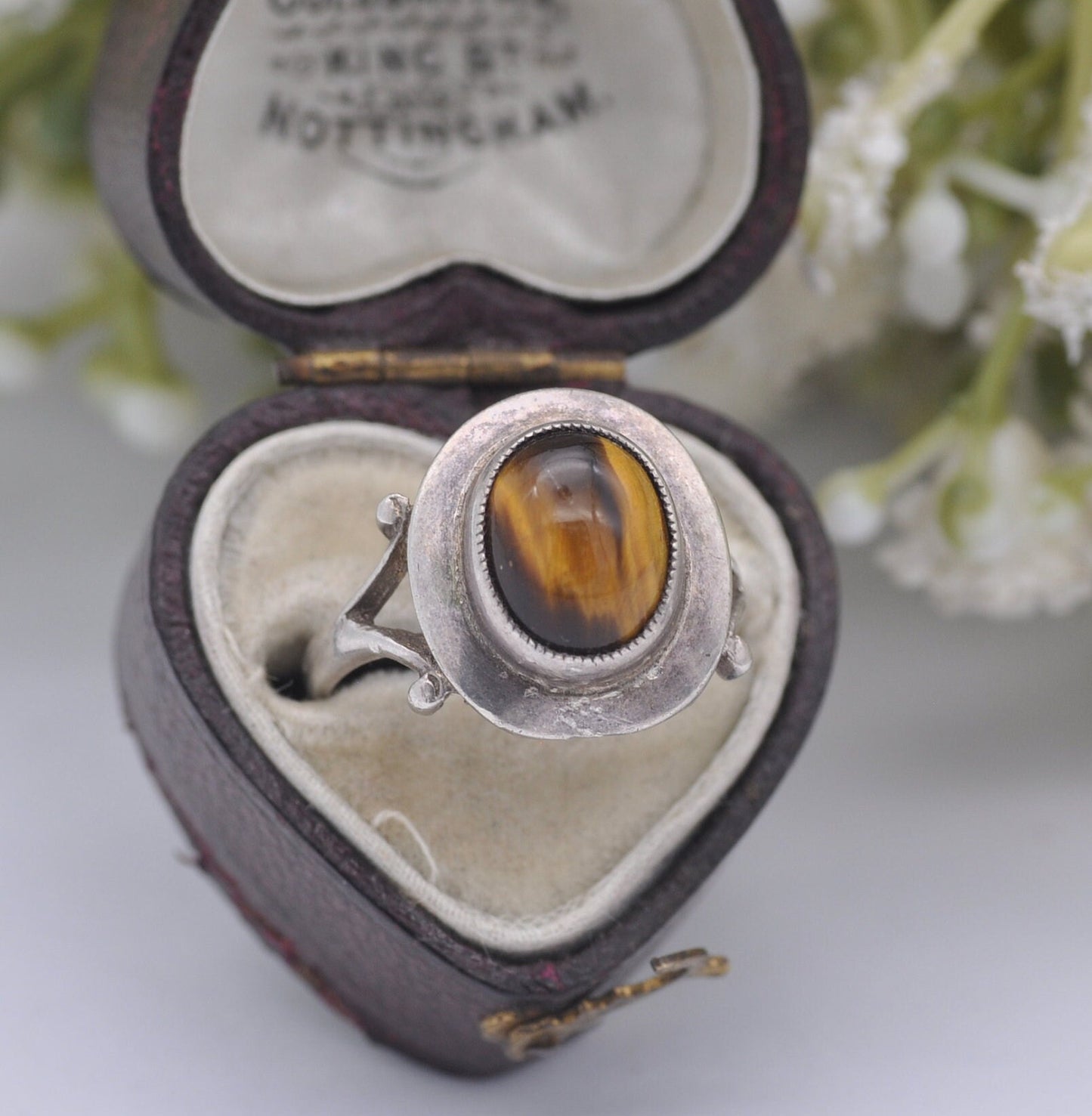 Vintage Sterling Silver Tiger's Eye Ring 1975 - Mid-Century Maker | UK Size - O | US Size - 7 1/4