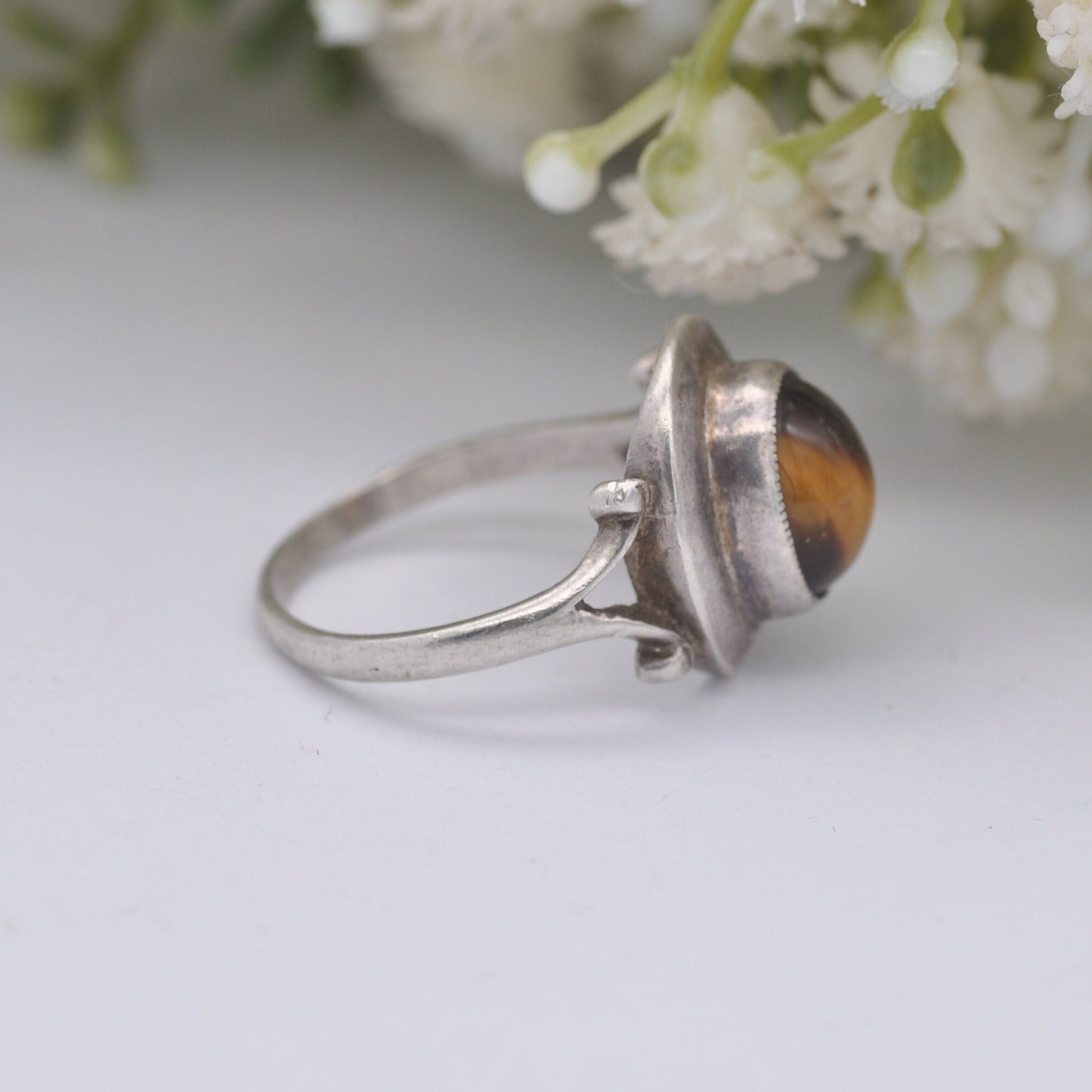 Vintage Sterling Silver Tiger's Eye Ring 1975 - Mid-Century Maker | UK Size - O | US Size - 7 1/4