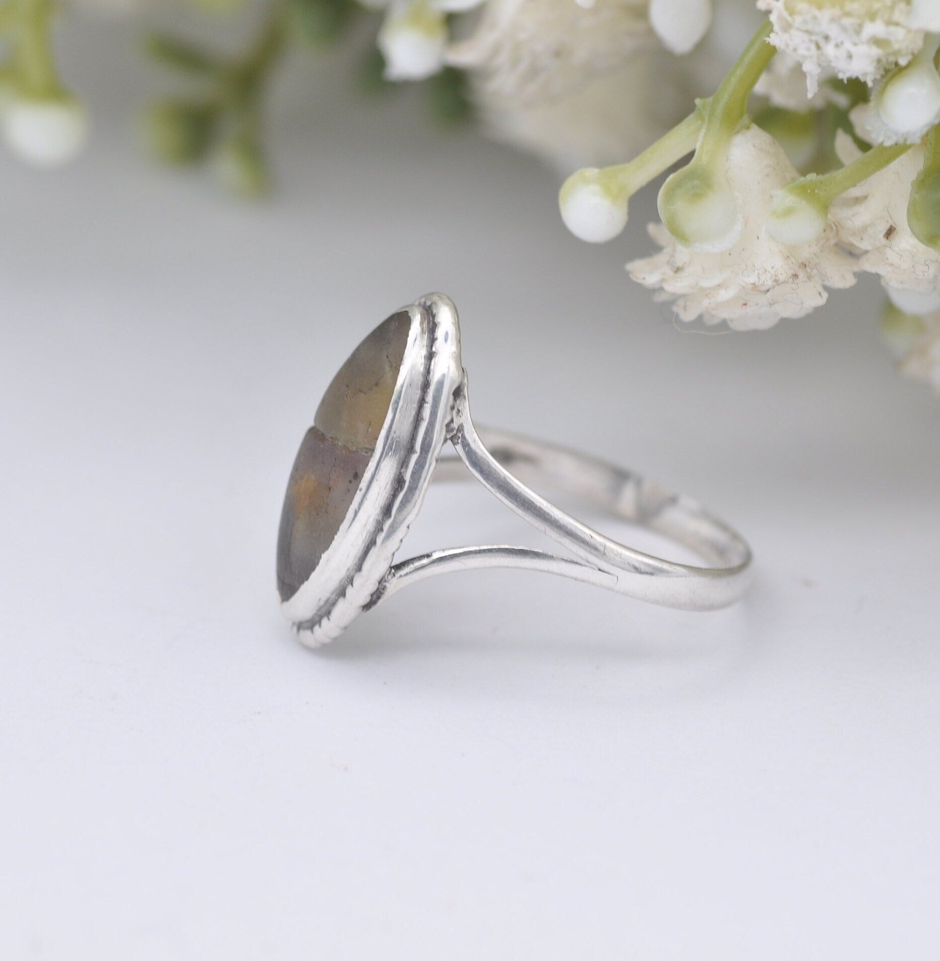 Antique Sterling Silver and Domed Glass Ring - Quirky Ring | UK Size - M | US Size - 6 1/4