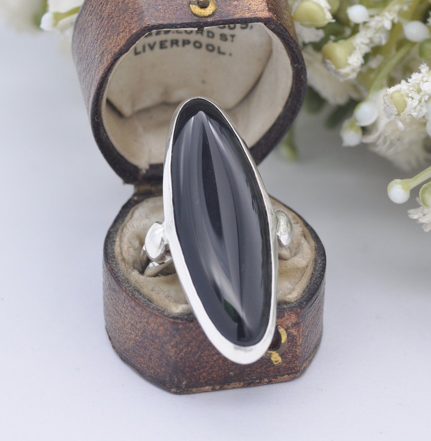 Vintage Pipis Sterling Silver Onyx Rings - Handmade Greek Designer | Large Black Stone | UK Size - M 1/2 | US Size - 6 1/2