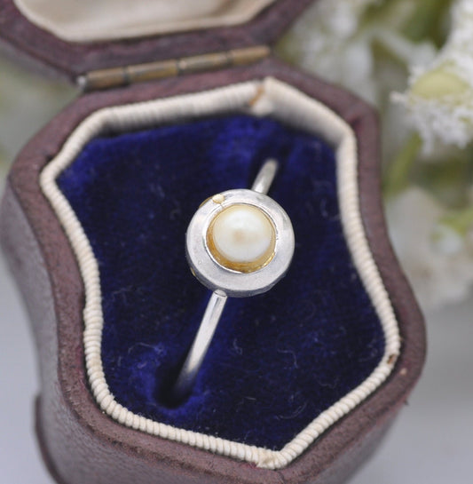 Vintage Sterling Silver Faux Pearl Ring - Delicate Vintage Ring | UK Size - M | US Size - 6 1/4