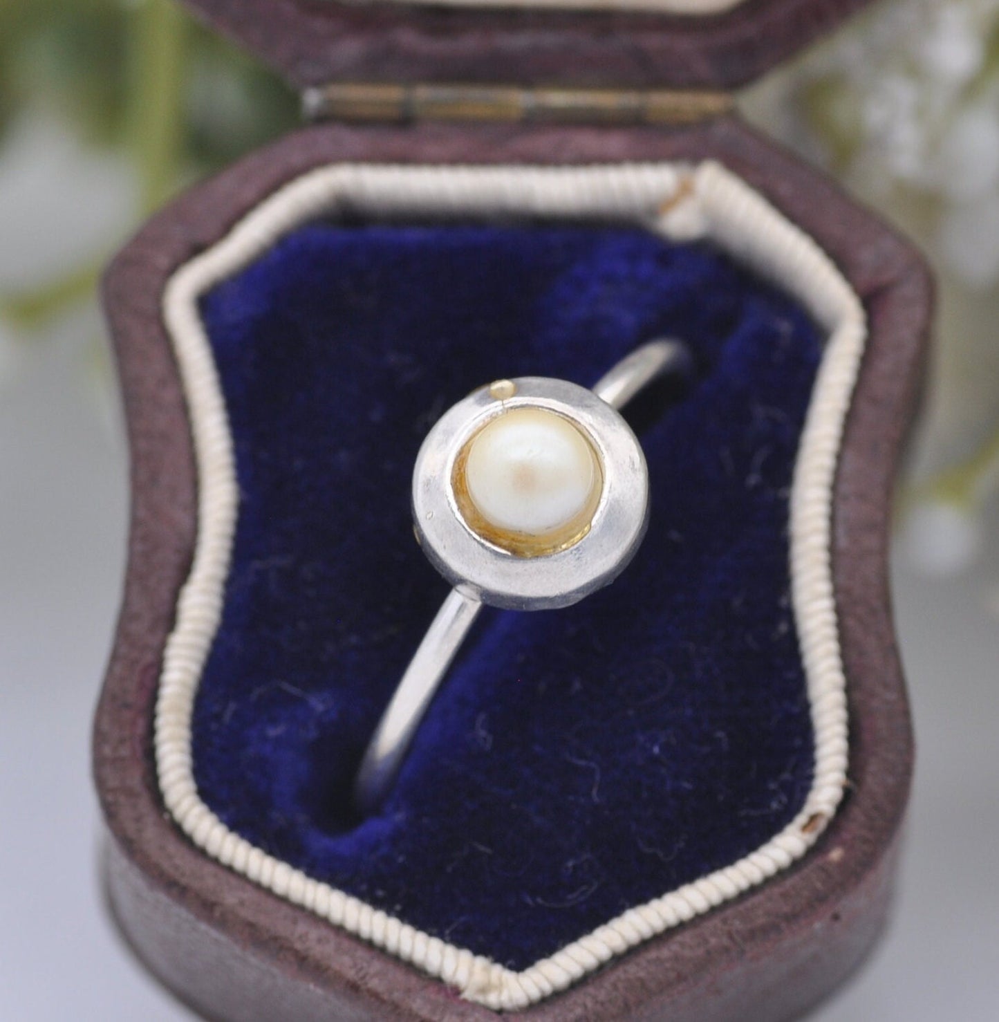 Vintage Sterling Silver Faux Pearl Ring - Delicate Vintage Ring | UK Size - M | US Size - 6 1/4