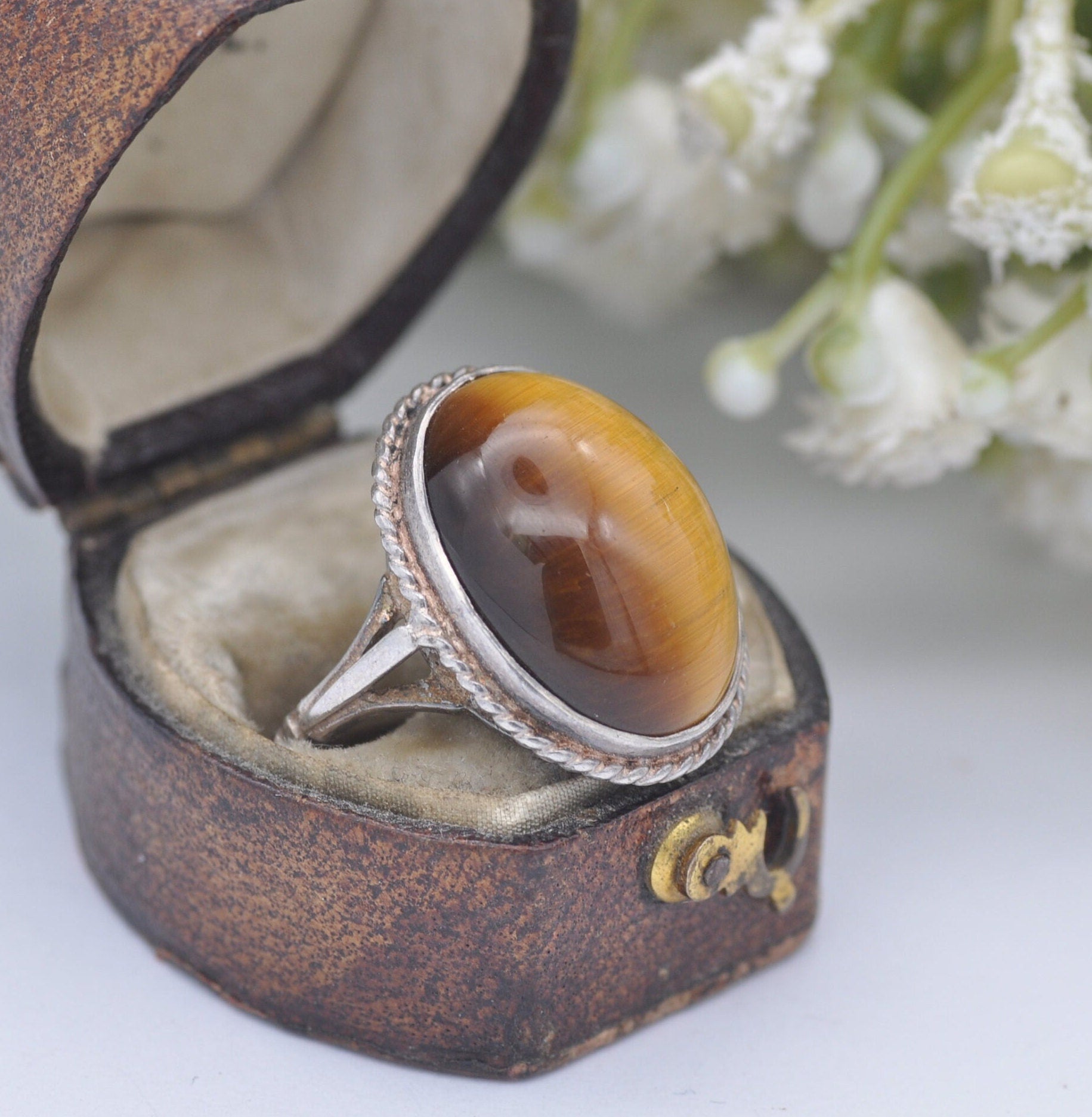 Vintage Sterling Silver Tiger's Eye Ring 1978 - Paul Edward Bunn | Large Cabochon | UK Size - P 1/2 | US Size - 8