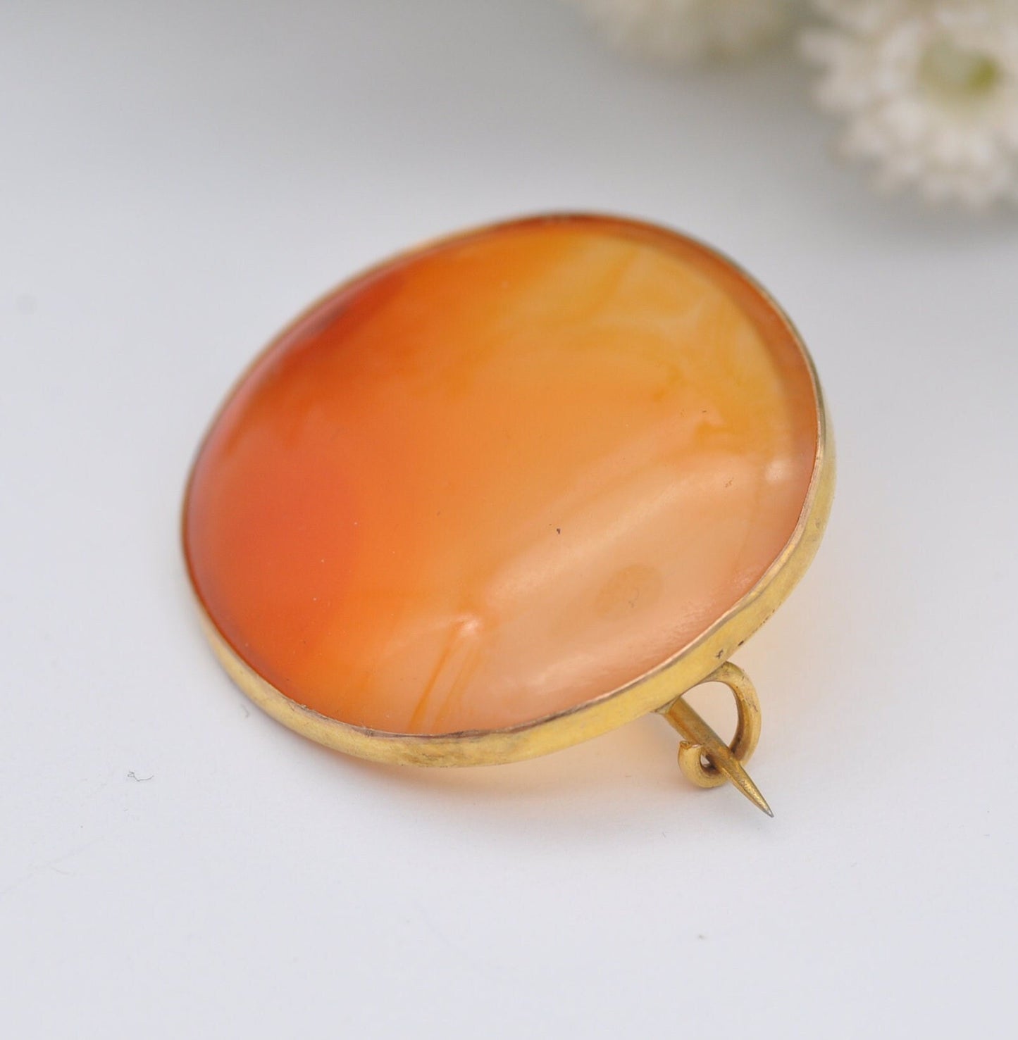 Antique Victorian 9ct Gold Carnelian Brooch - Circle Cabochon