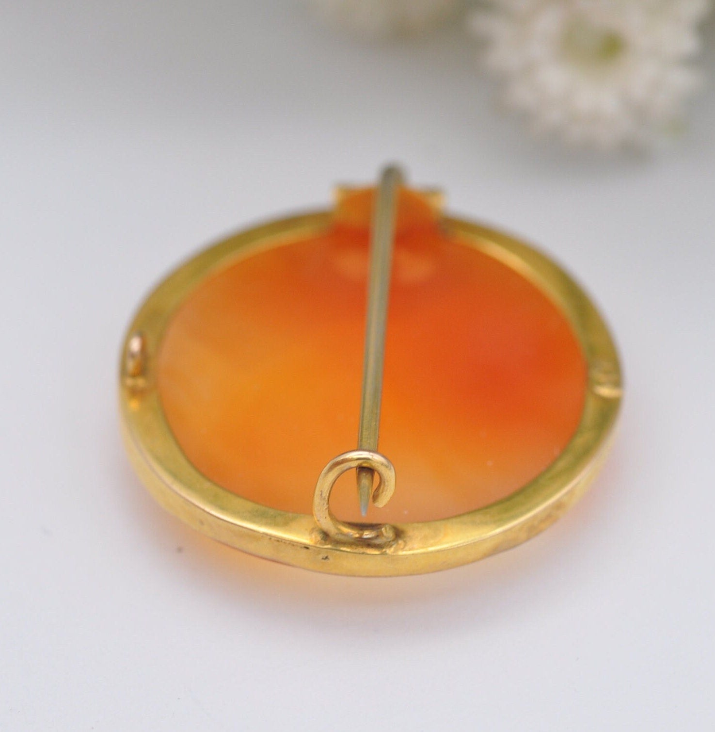 Antique Victorian 9ct Gold Carnelian Brooch - Circle Cabochon