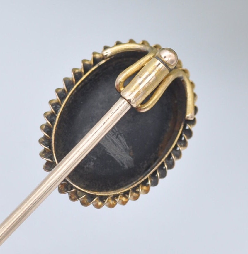 Antique Victorian 9ct Gold Pietra Dura Stick Pin - Hardstone Gem Inlay Mosaic | Flower Tie or Lapel Pin