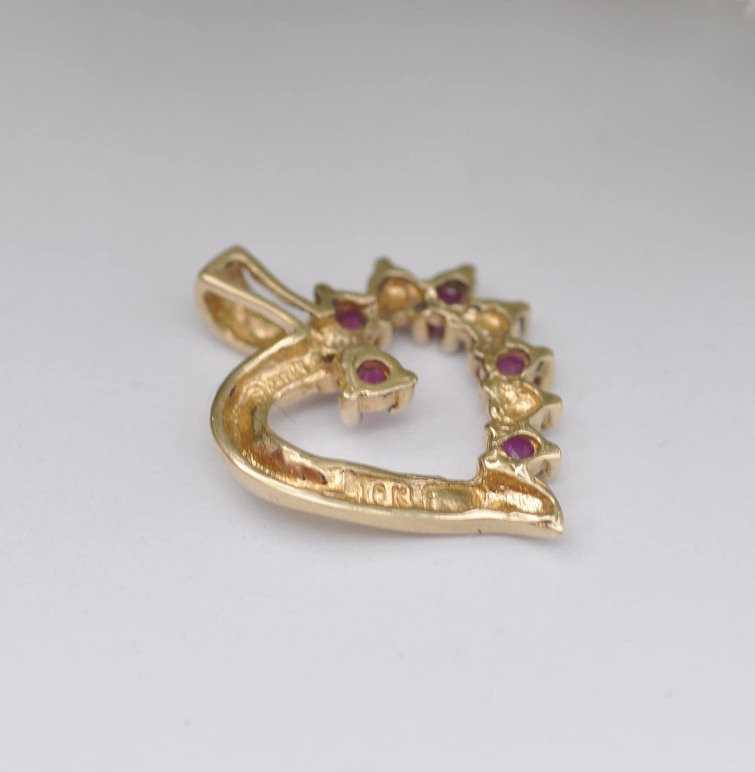 Vintage 10ct Gold Ruby and Diamond and Heart Pendant