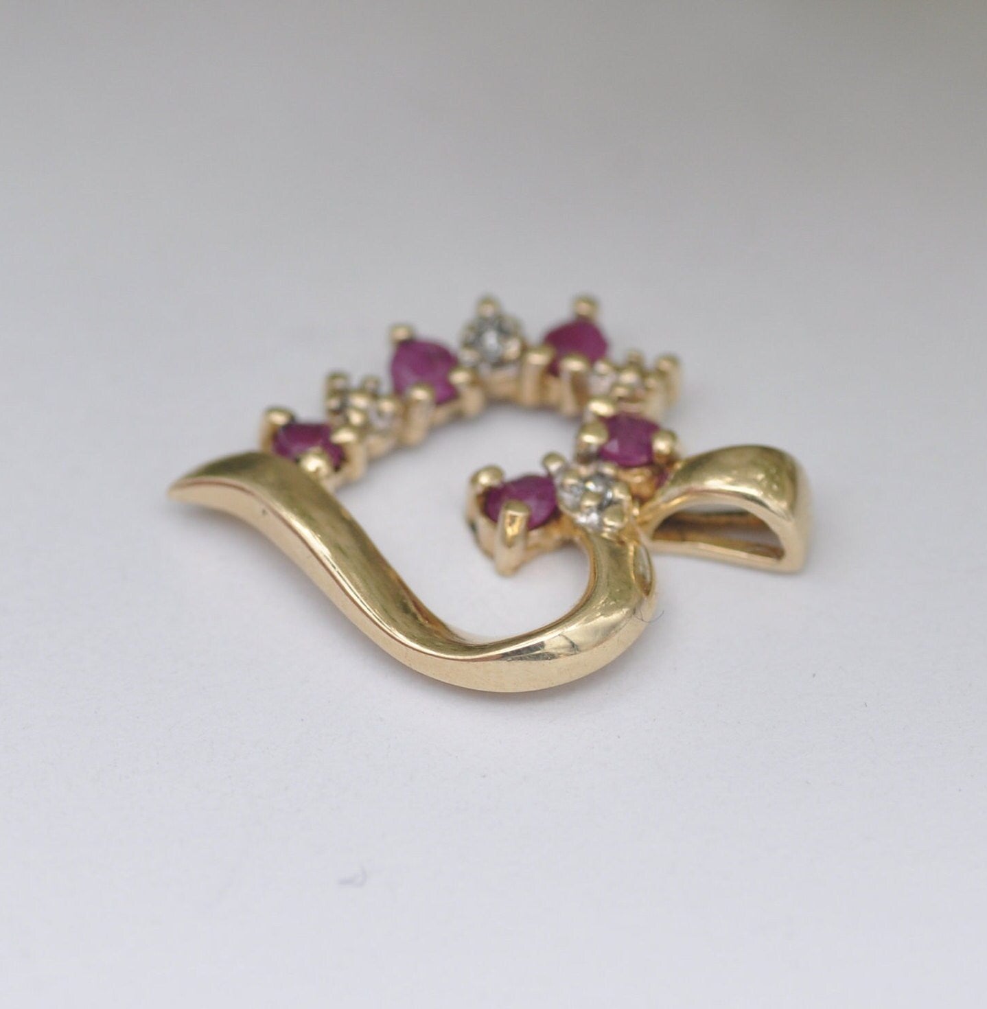 Vintage 10ct Gold Ruby and Diamond and Heart Pendant
