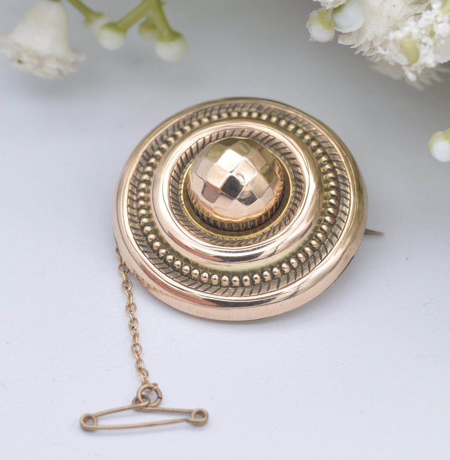 Antique Victorian 9ct Gold Mourning Brooch - Secret Locket Back | Etruscan Revival