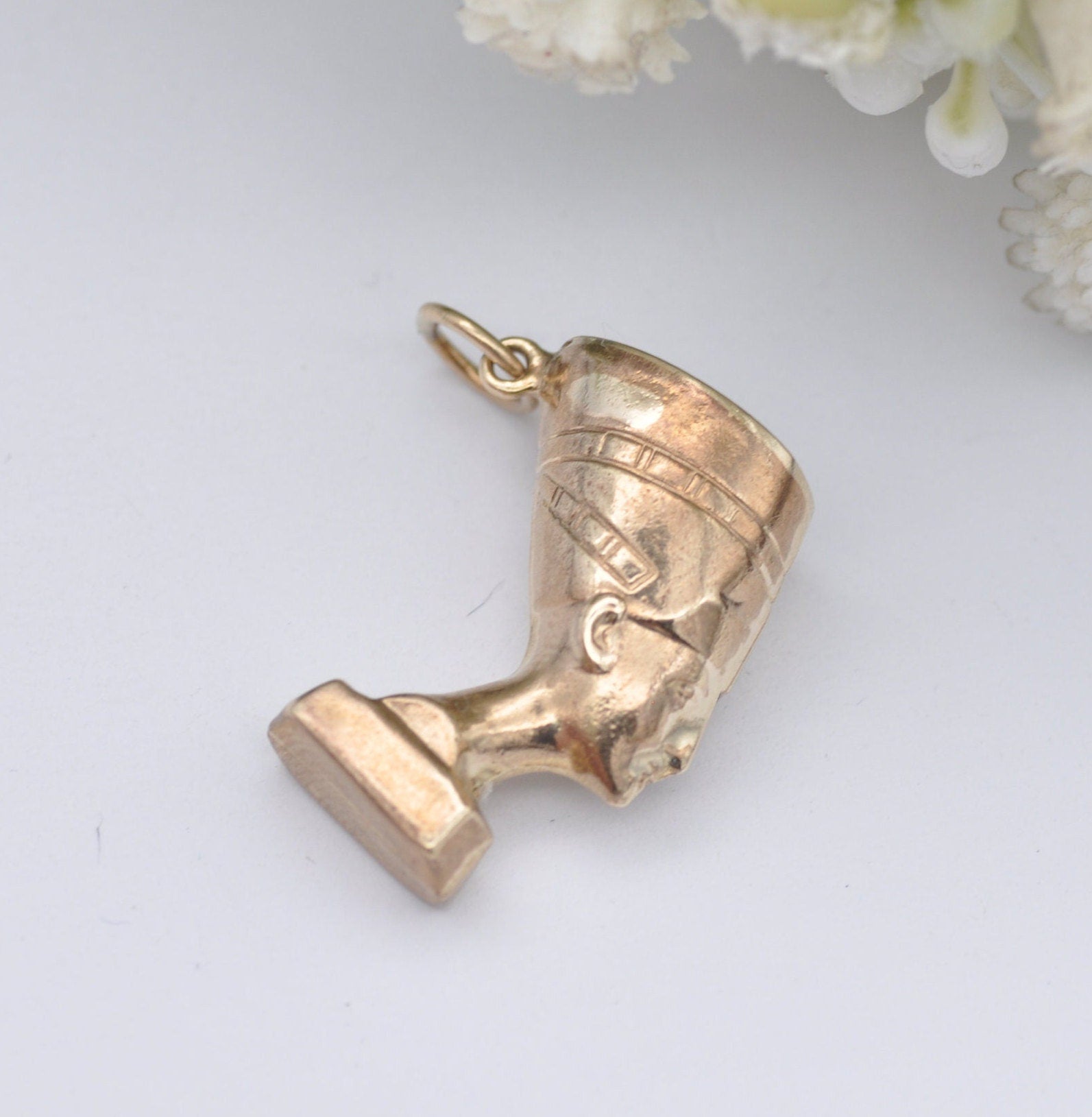 Vintage 9ct Gold Egyptian Nefertiti Bust Charm Pendant by Fred Manshaw 1964