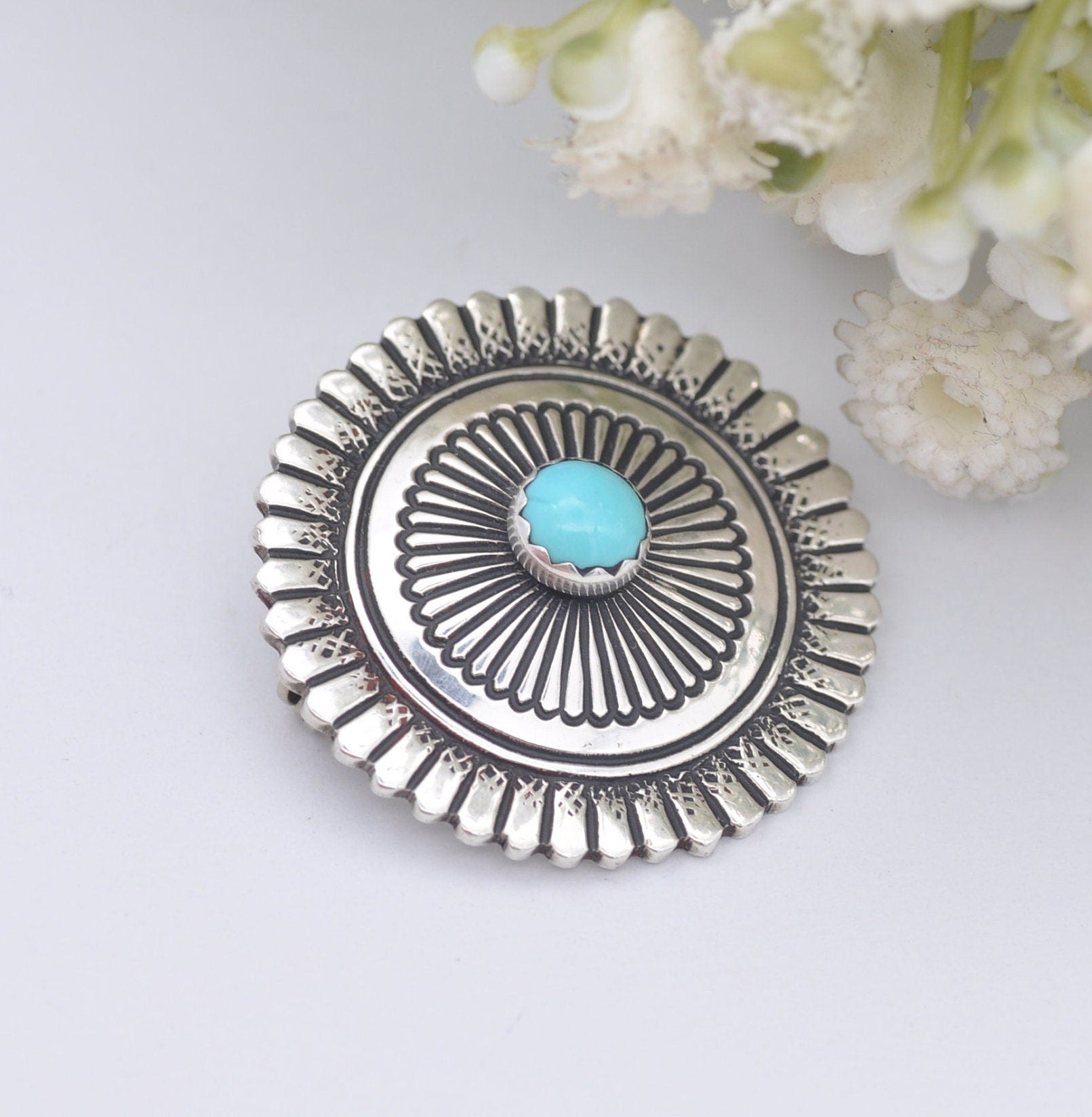 Vintage Sterling Silver Navajo Brooch by Toni Curtis TC - Southwestern Design