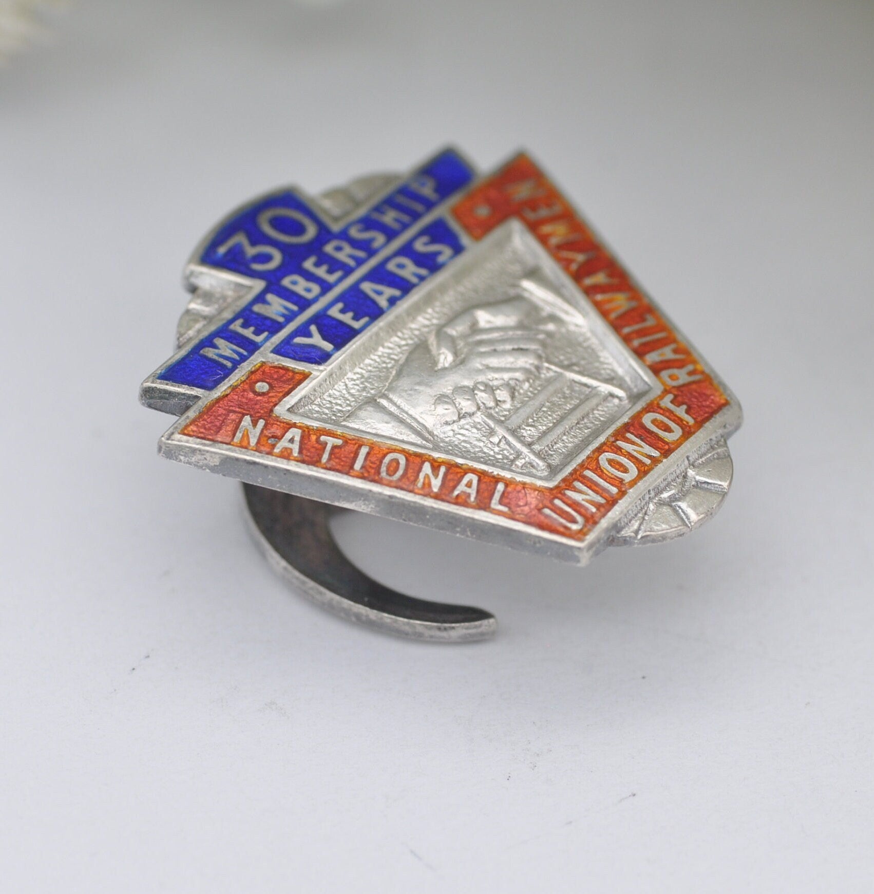 Vintage Sterling Silver National Union of Railwaymen Badge 1958 by John Taylor & Co - 30 Membership Years