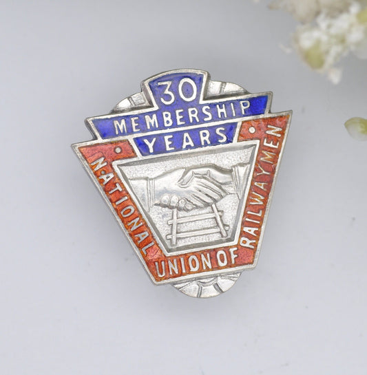 Vintage Sterling Silver National Union of Railwaymen Badge 1958 by John Taylor & Co - 30 Membership Years