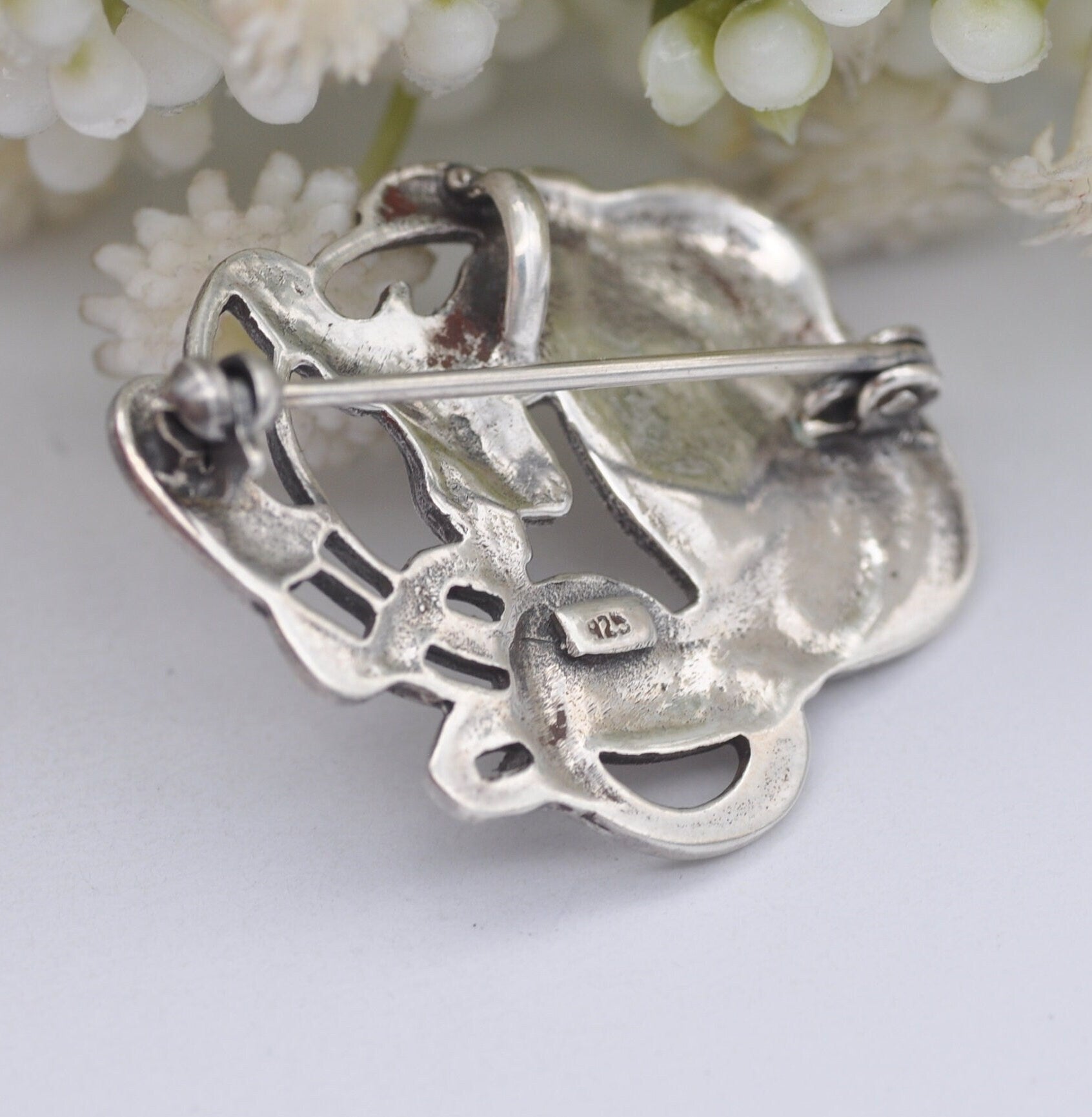 Vintage Sterling Silver Art Nouveau Style Face Brooch - Floral Portrait | Flower Girl