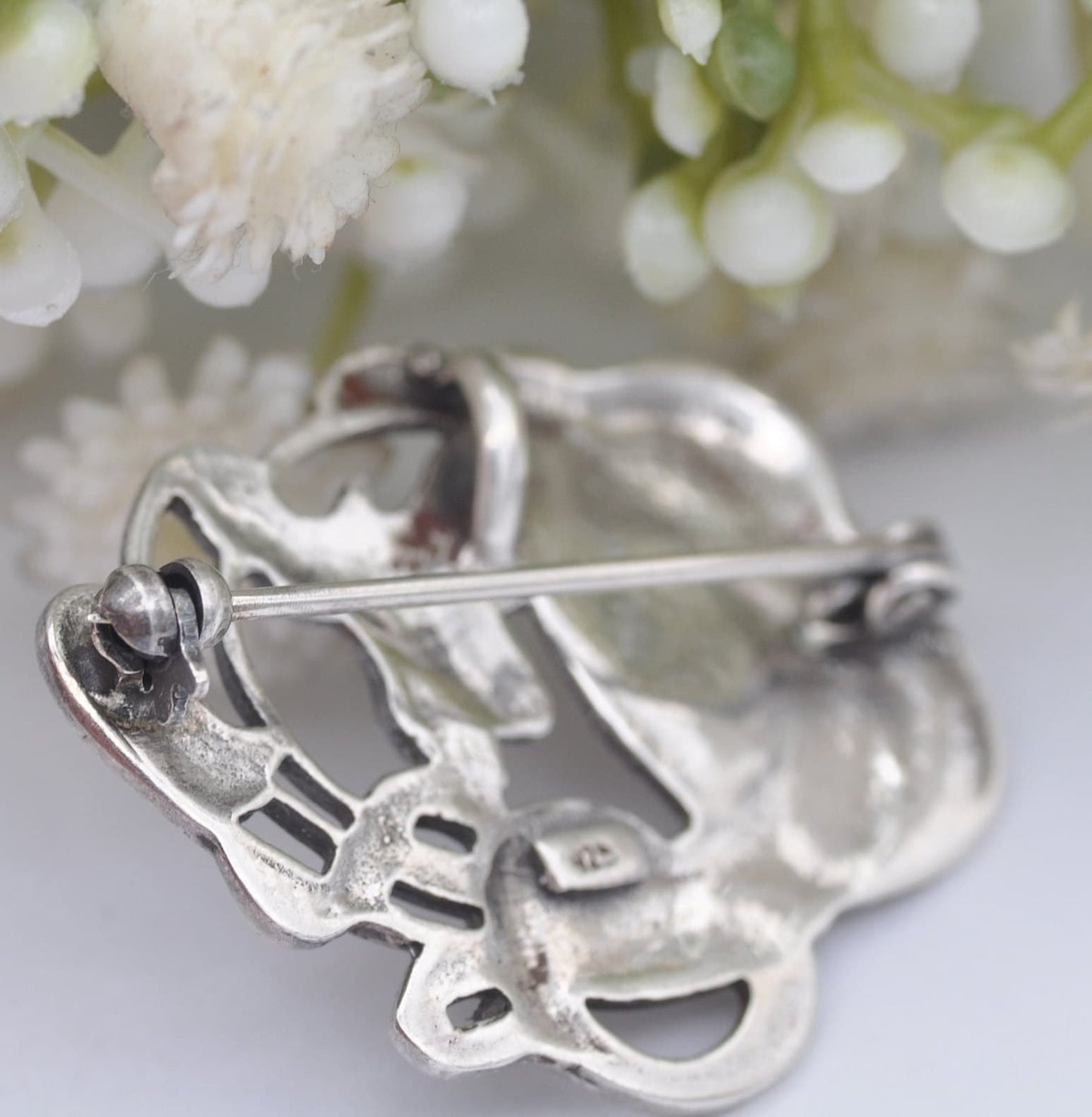 Vintage Sterling Silver Art Nouveau Style Face Brooch - Floral Portrait | Flower Girl