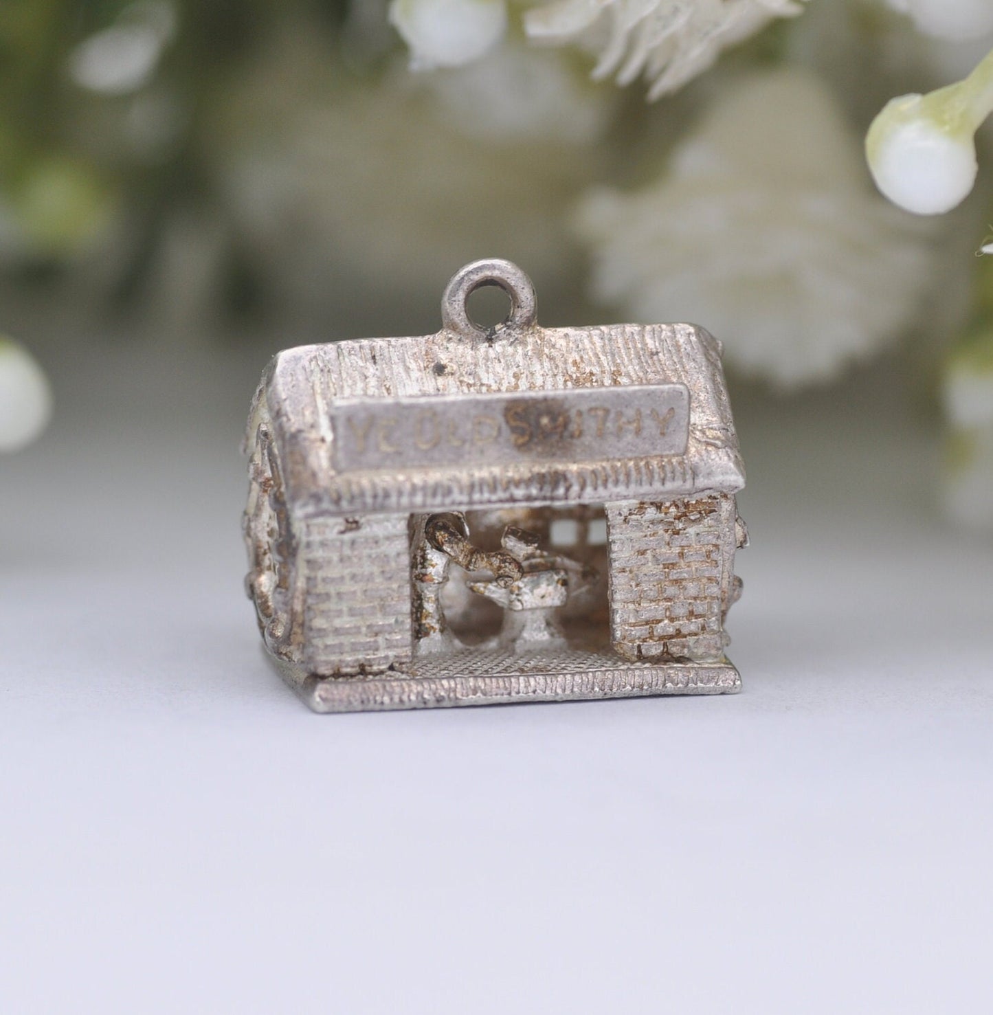 Vintage Sterling Silver Blacksmith Charm Pendant - Ye Old Smithy | Articulated Moving Arm