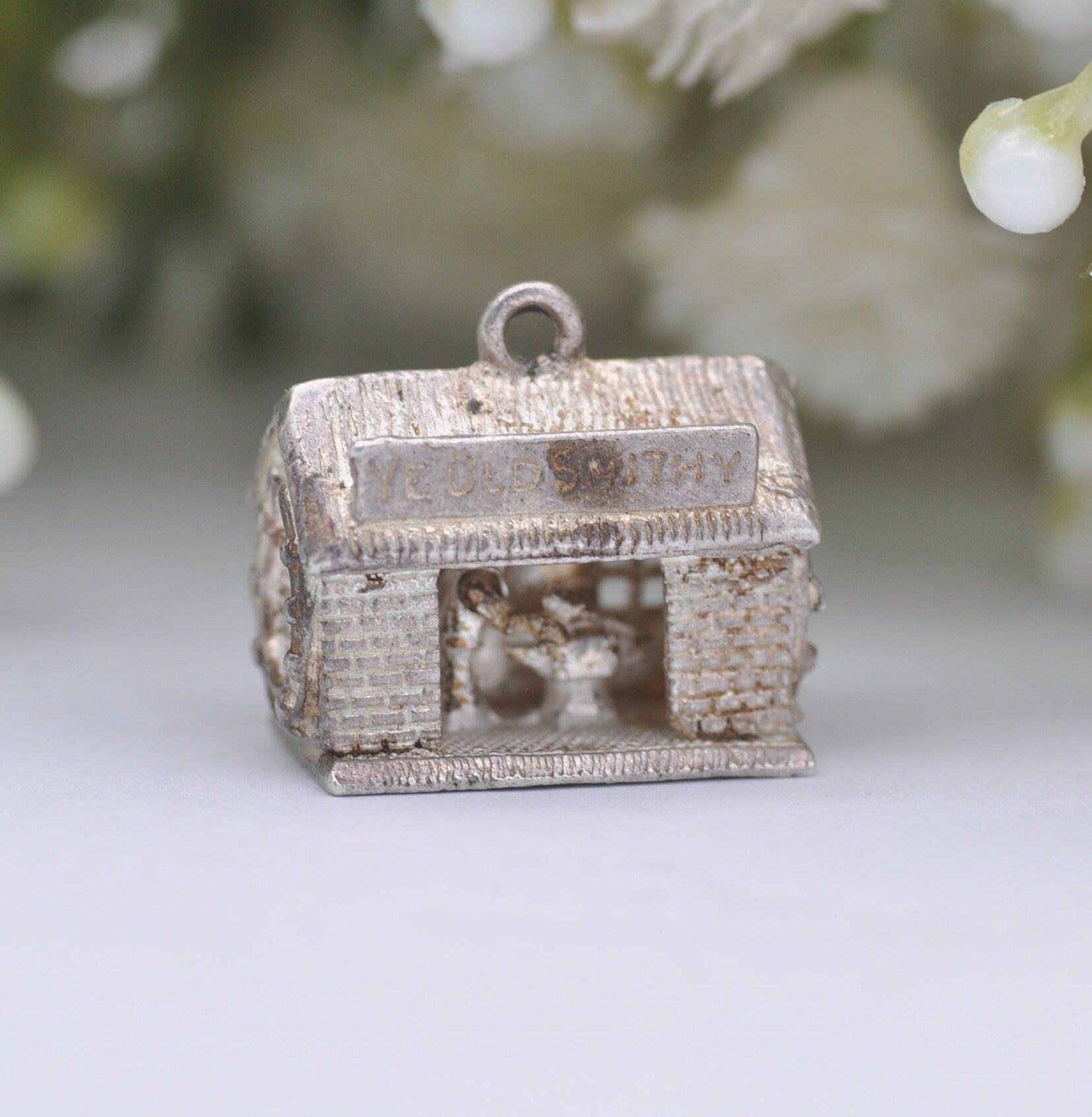 Vintage Sterling Silver Blacksmith Charm Pendant - Ye Old Smithy | Articulated Moving Arm