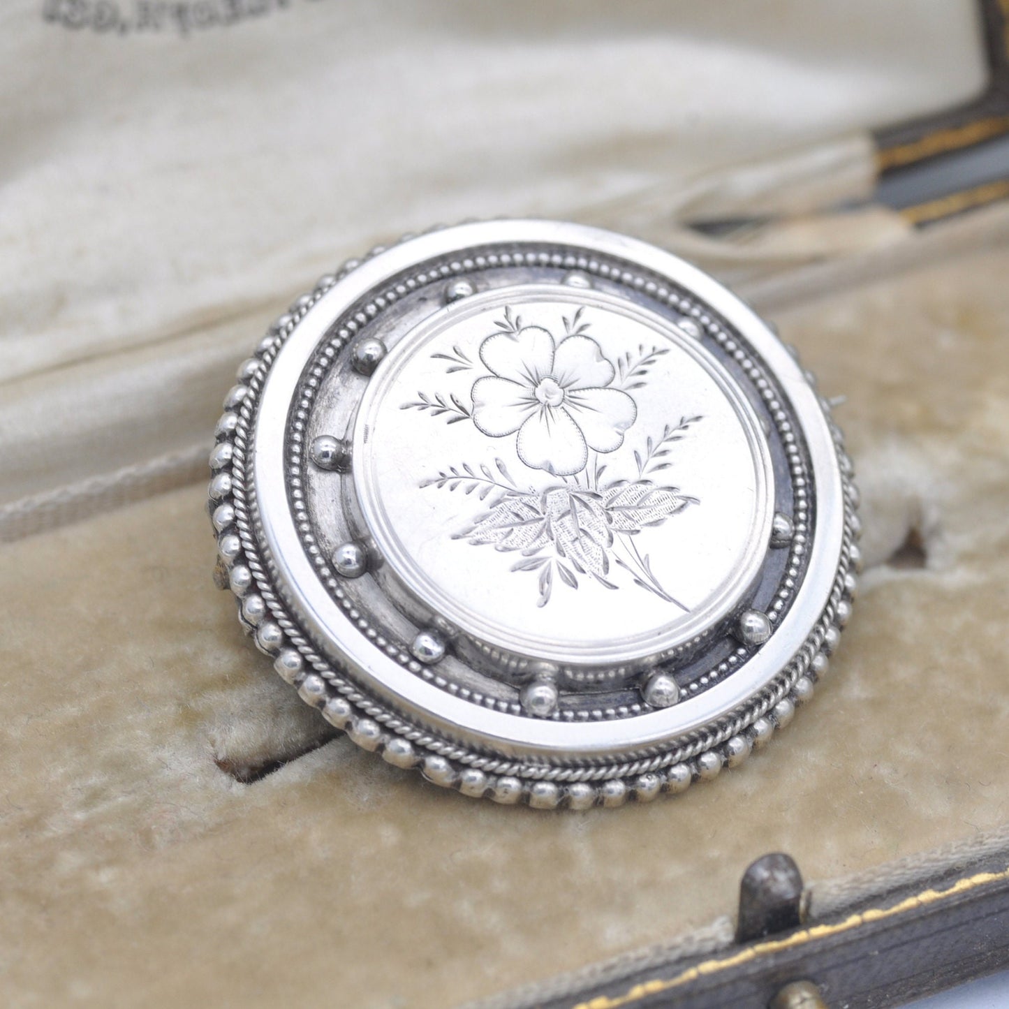 Antique Victorian Sterling Silver Sentimental Brooch - Flower Brooch with Secret Locket Compartment