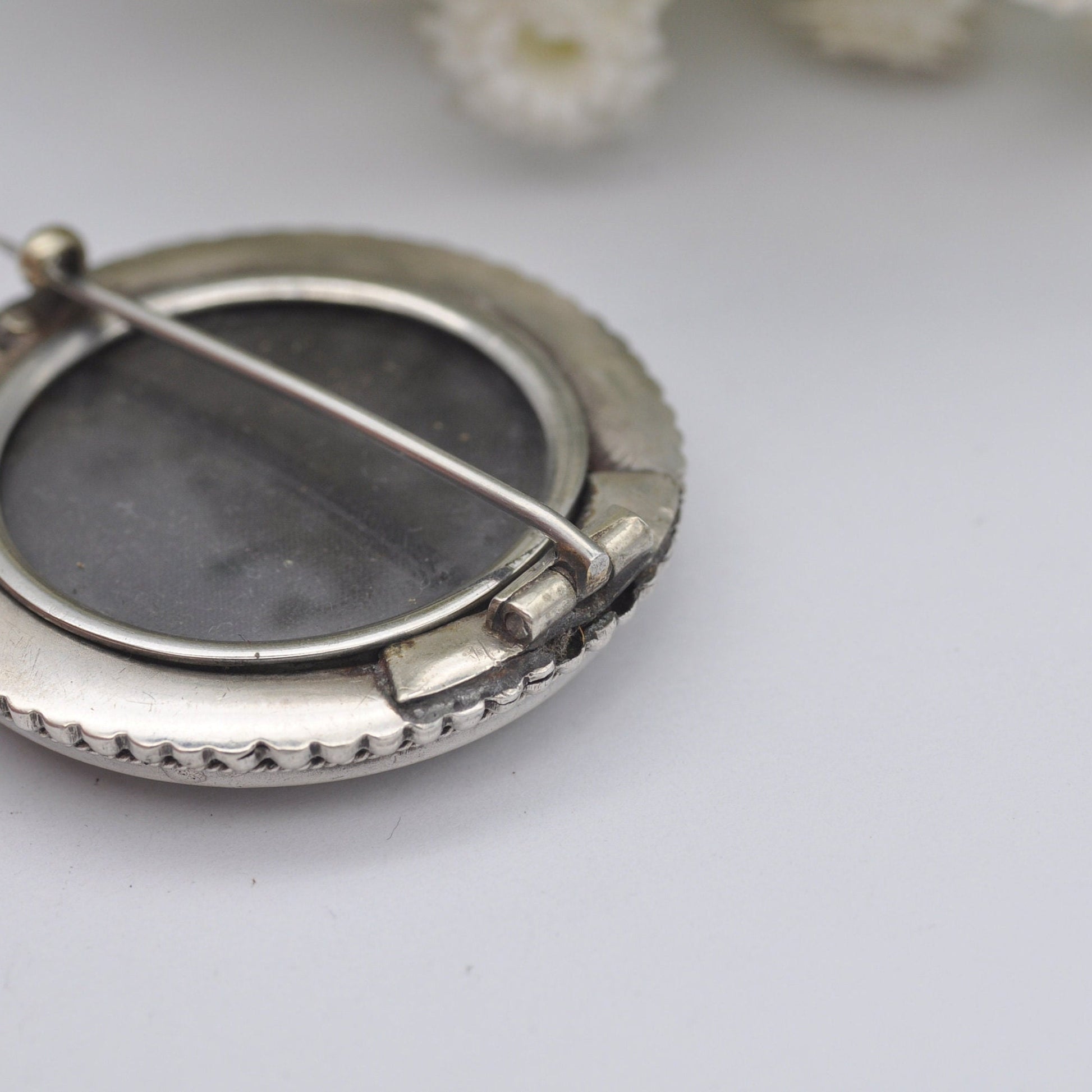 Antique Victorian Sterling Silver Sentimental Brooch - Flower Brooch with Secret Locket Compartment