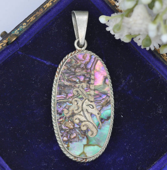 Vintage Mexico Alpaca Unicorn Pendant with Abalone Shell