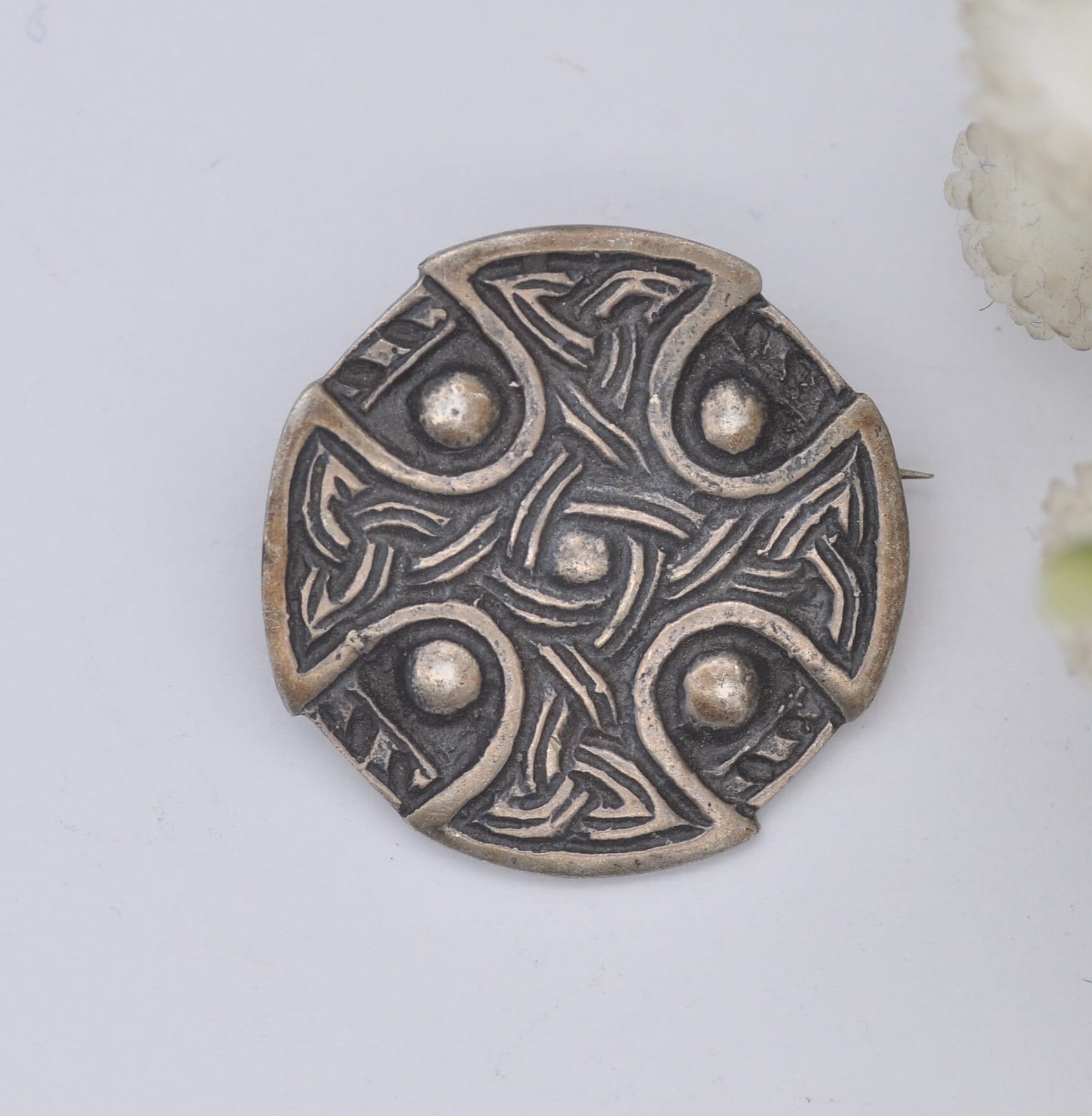 Antique Sterling Silver Celtic Brooch - Celtic Knot Shield Design