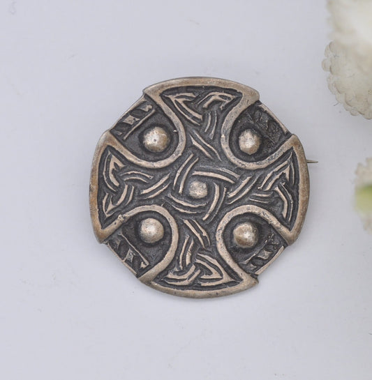 Antique Sterling Silver Celtic Brooch - Celtic Knot Shield Design