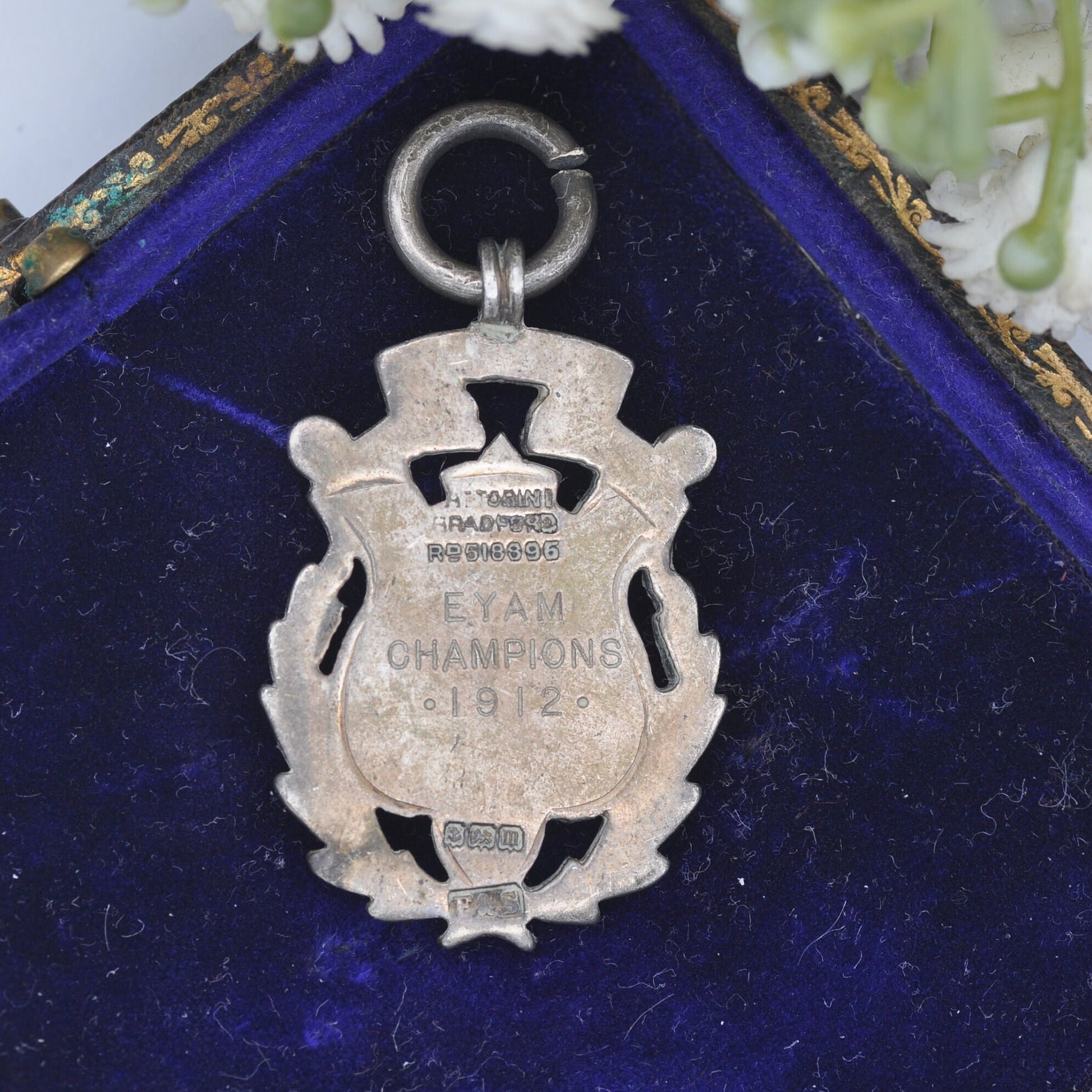 Antique Sterling Silver Enamel Fob by Fattorini & Sons 1912 - Bakewell League | Eyam Champions