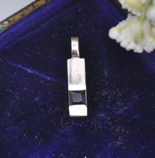 Vintage Kit Heath Sterling Silver Sapphire Pendant - Rectangle Drop
