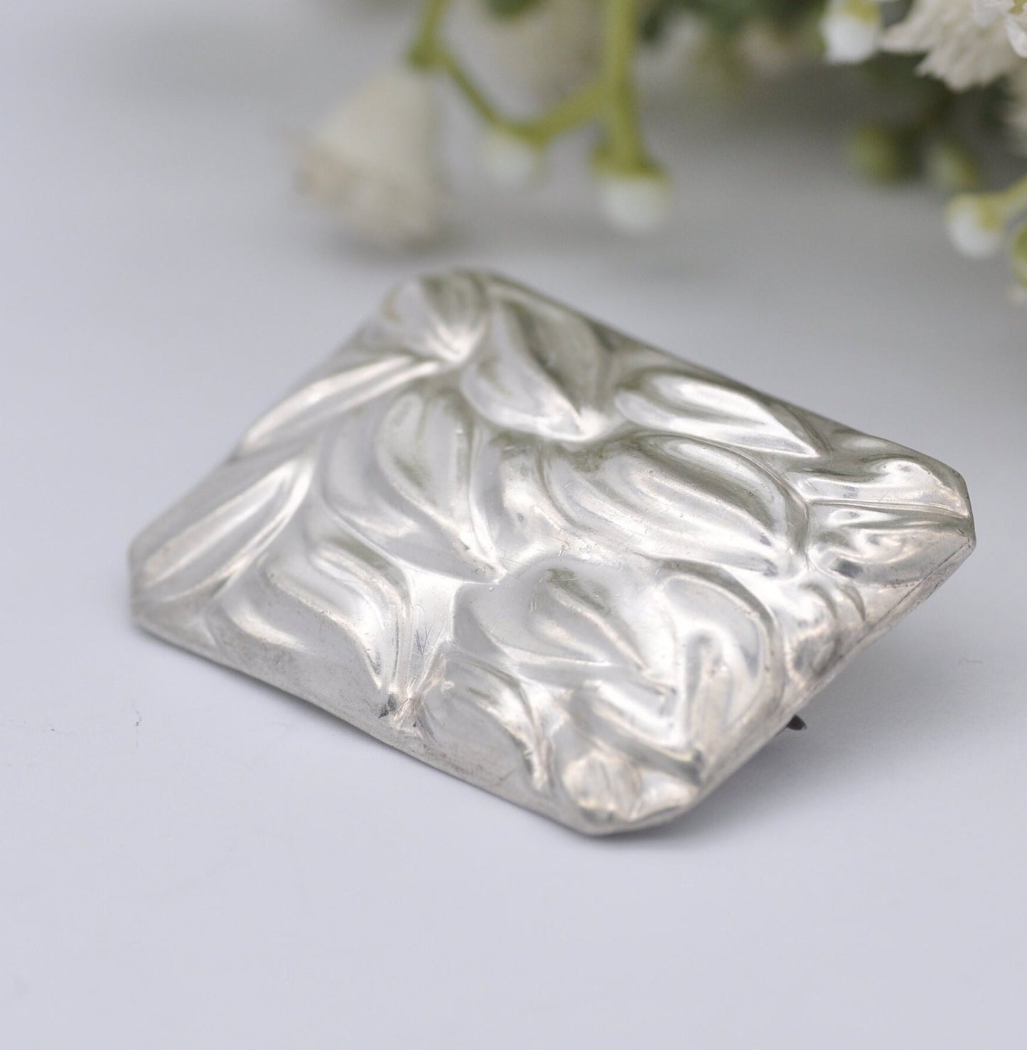 Vintage Unusual Silver Tone Brooch - Textured Leaf Design | Repousse Embossed