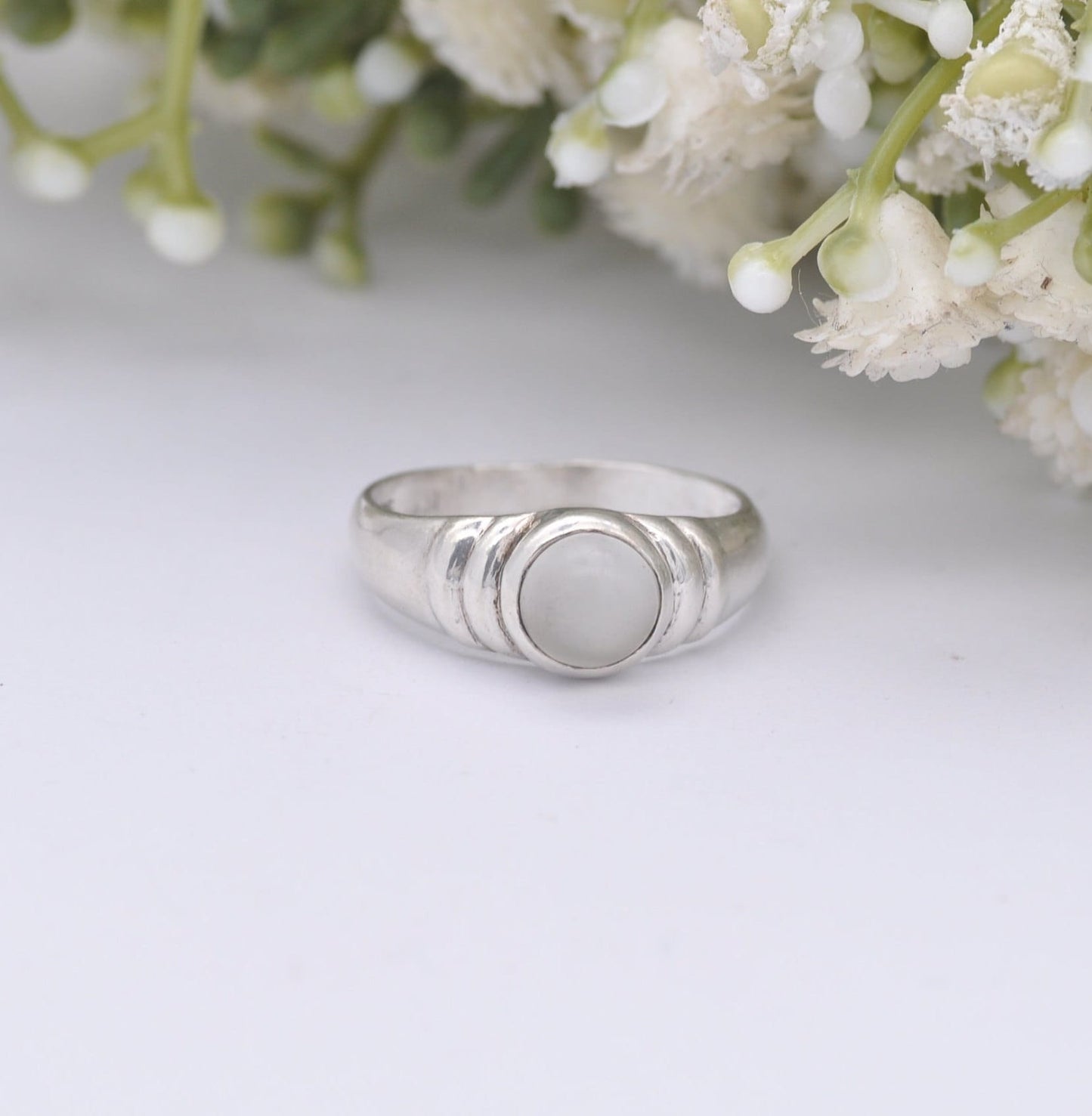 Vintage Sterling Silver Moonstone Ring - Modernist Ring | UK Size - O 1/2 | US Size - 7 1/2